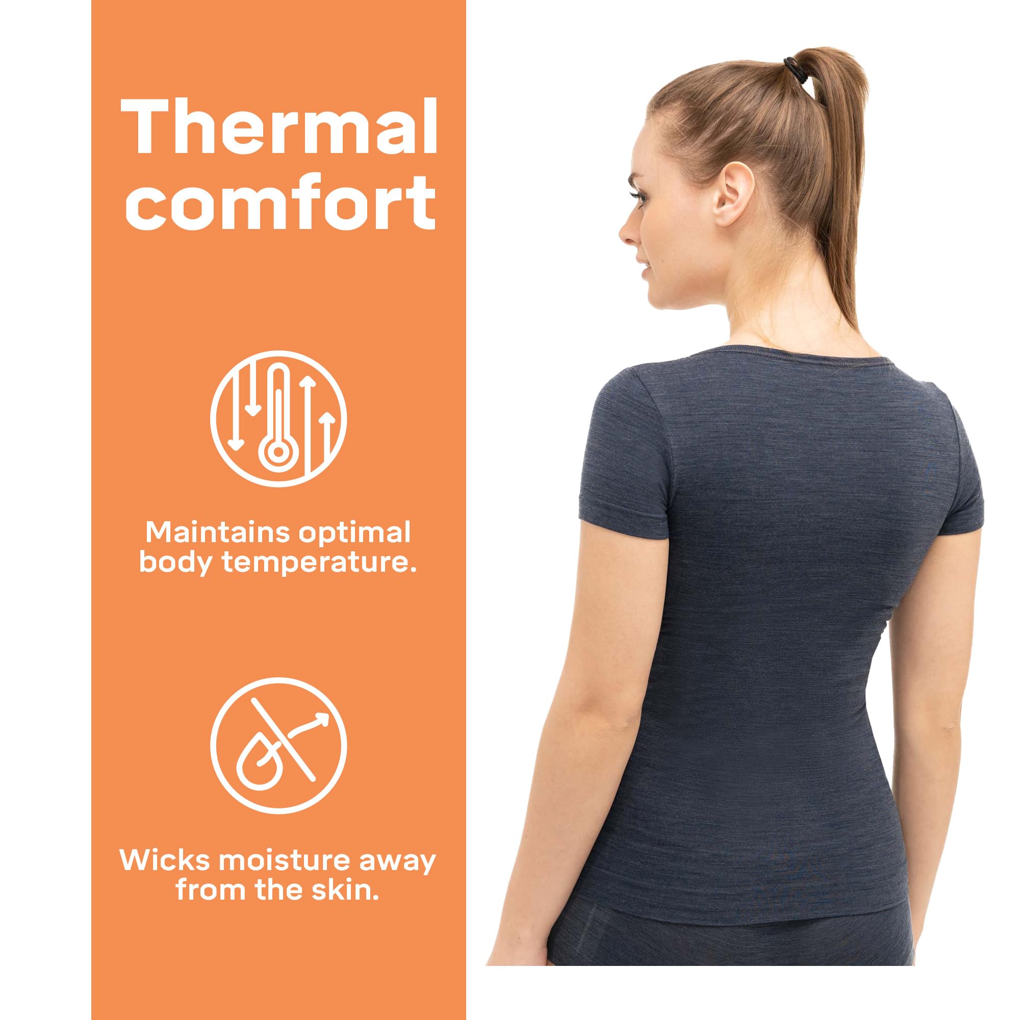 Brubeck Damski T-shirt | oddychający | termiczny | sport | outdoorowy | bielizna funkcyjna | górna część | 41% wełna merino | SS11020