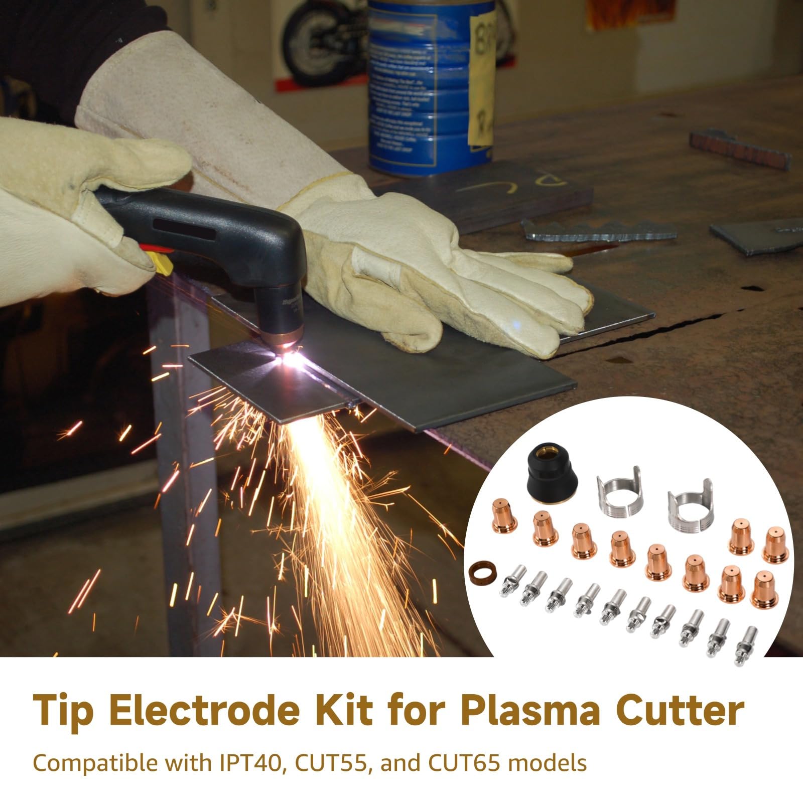 Cutter Consumibles Kit de electrodos de boquilla con boquillas de cobre rojo, electrodos, soportes, cubierta, kit de electrodos de punta de 24 piezas para Ipt40 Cut55 Cut65