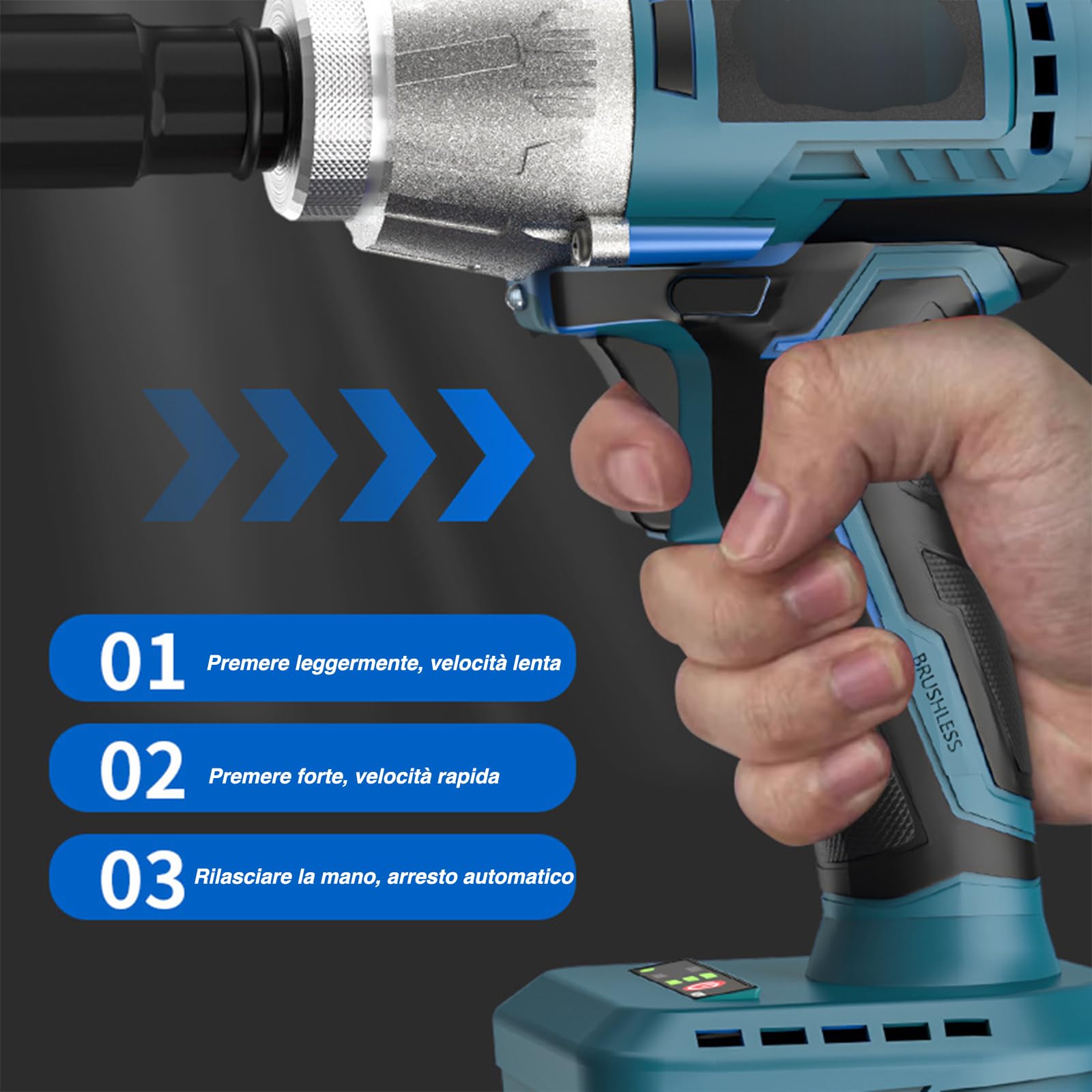 VOLTIX Avvitatore a Impulsi Cordless 21V, 320N.M Motore Brushless, Avvitatore a Percussione a 2 Velocità, Elevata Coppia, con Luce LED, Batteria Ricaricabile, Ideale per Riparazione Auto, Fai da Te e