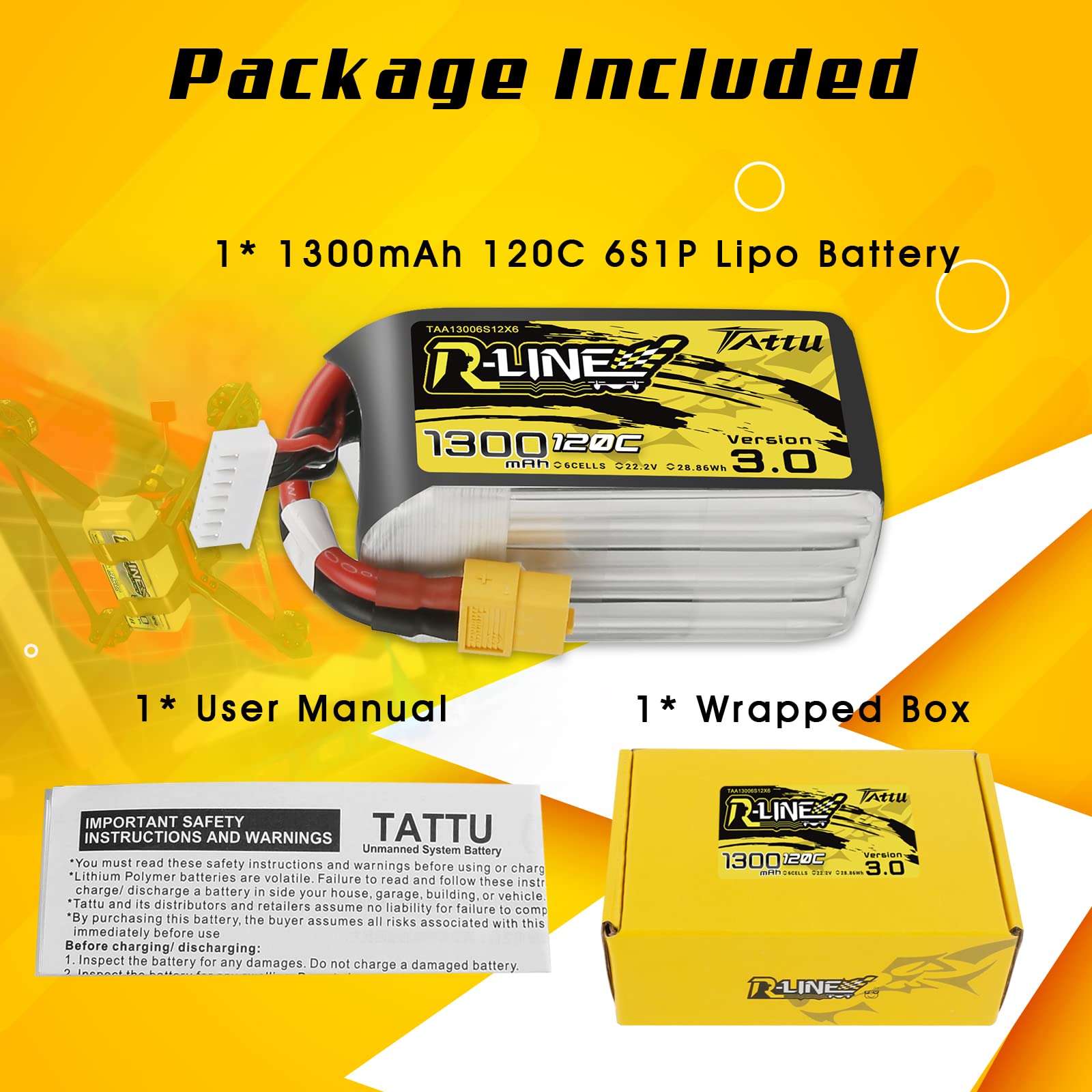 Tattu 6S Lipo Battery 22,2 V 1300 mAh RC Drone Battery - Dettaglio
