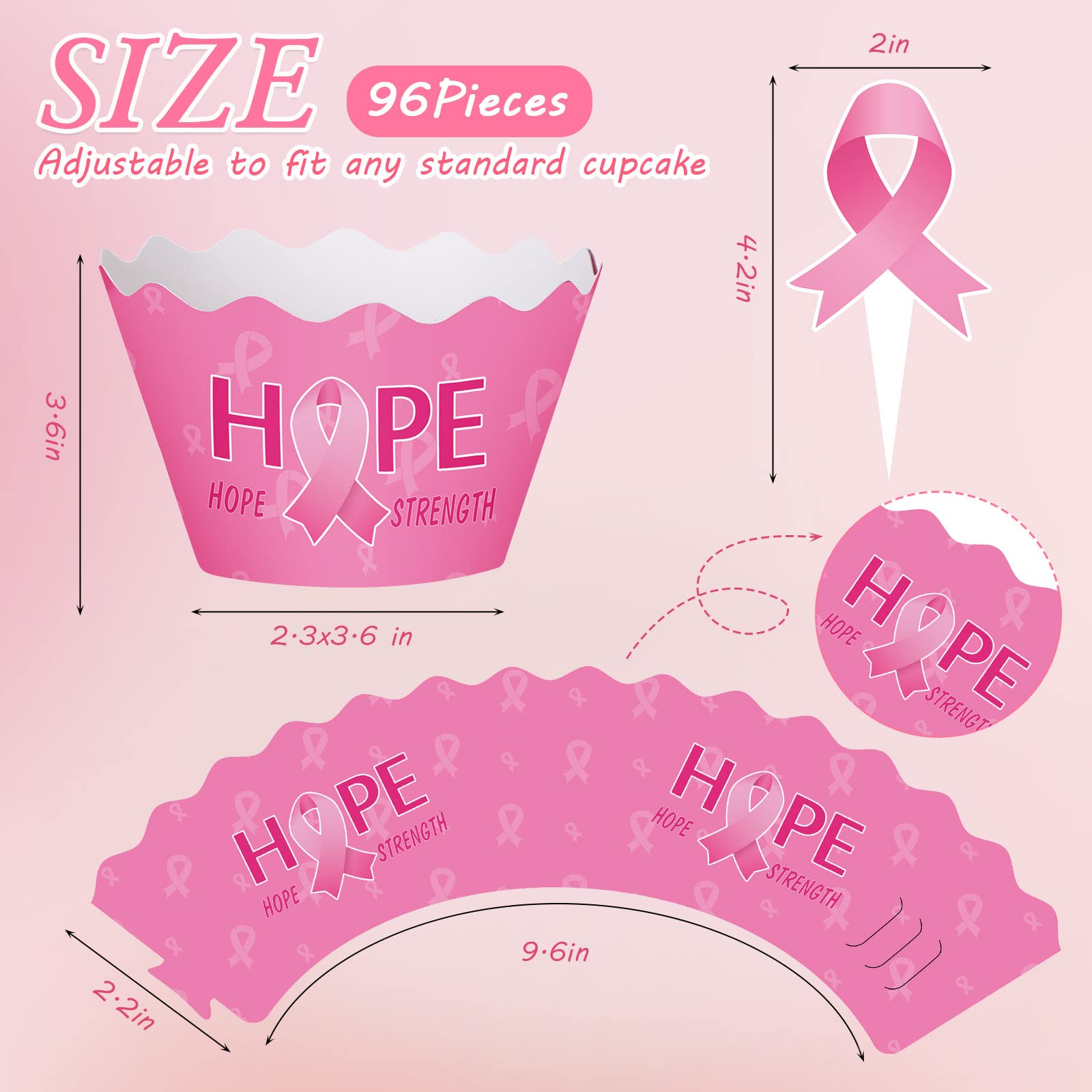 Set Di 96 Pirottini E Topper Per Cupcake – Nastro Rosa Contro Il Cancro Al Seno – Frasi Ispiratrici - 4