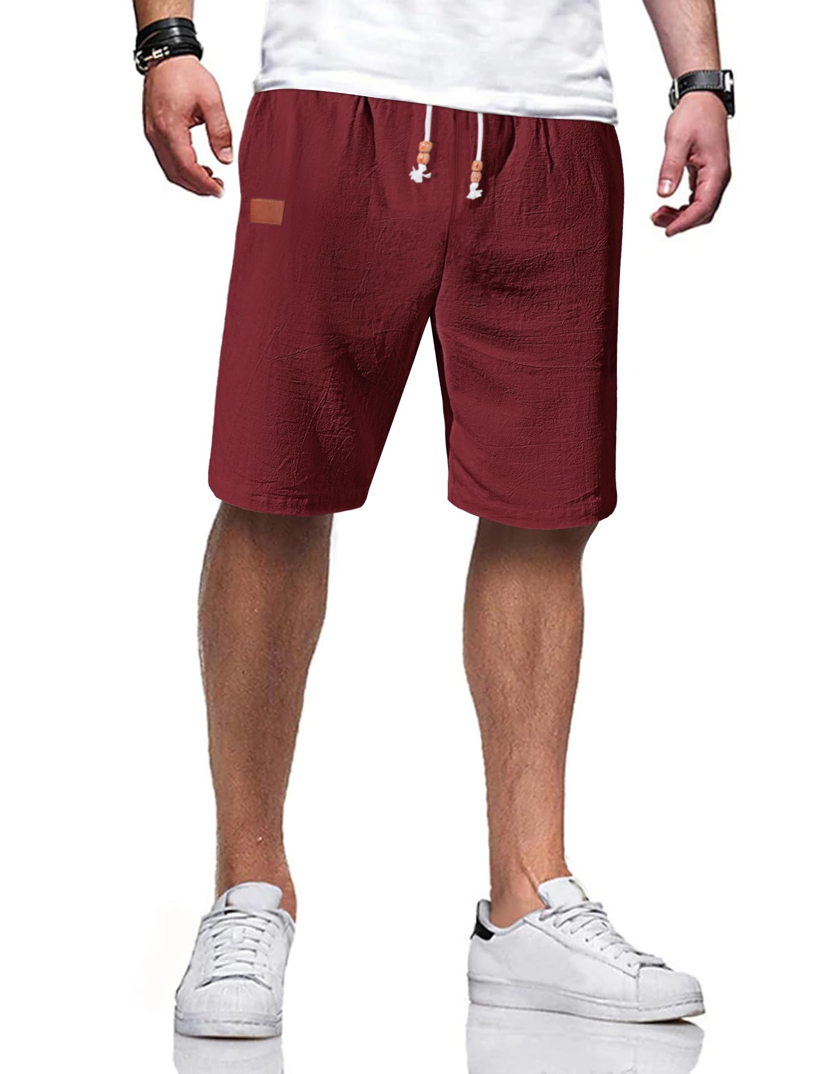 TARAINYA Leinen Kurze Hosen Herren Baumwolle mit Gummizug Freizeithose Shorts Herren Sommer Casual Leicht mit Taschen