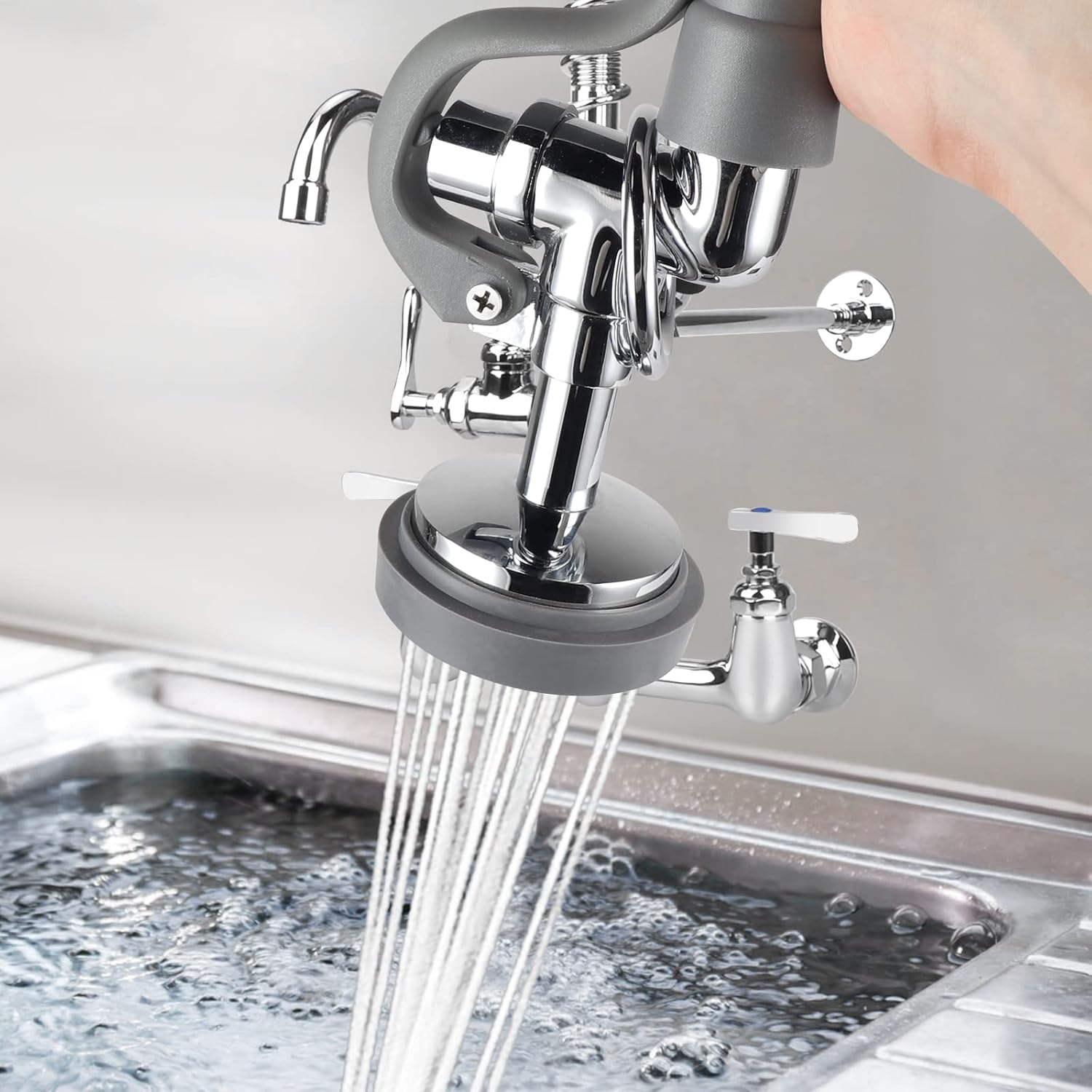 KWODE Pre-Rinse Spray Valve Commercial Sink Sprayer Replacement Head for Restaurant Industrial Pre Rinse Faucet 1.42 GPM High Pressure Dish Sprayer Nozzle with Hand Grip Assembly (Gray)