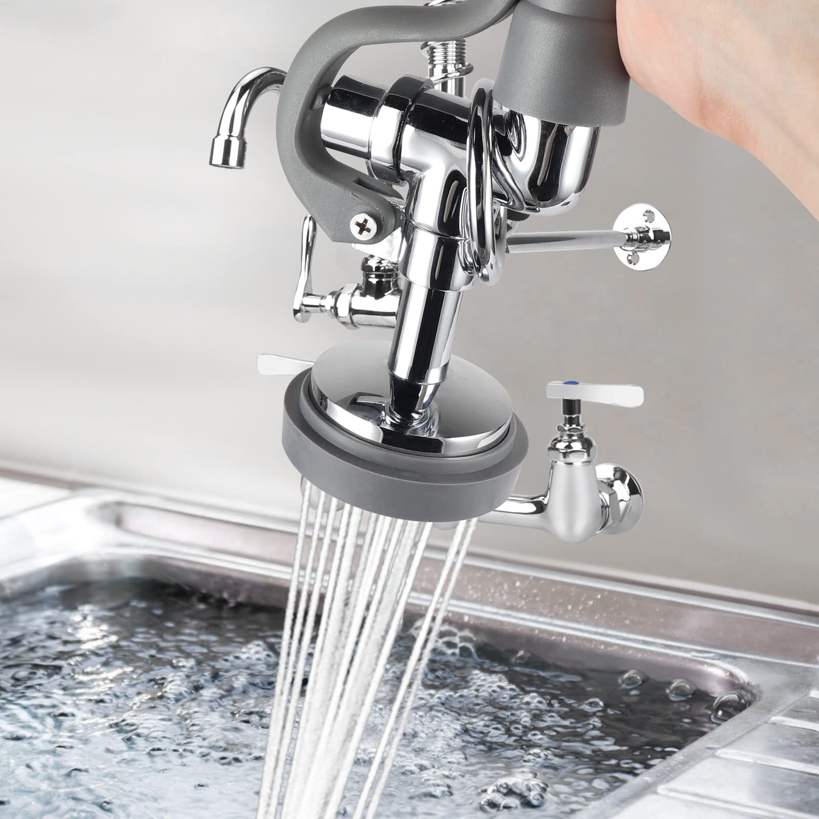 Cabezal de repuesto de válvula de pulverización gris para grifo comercial de preenjuague con mango de agarre de flujo de agua de 1.8 GPM