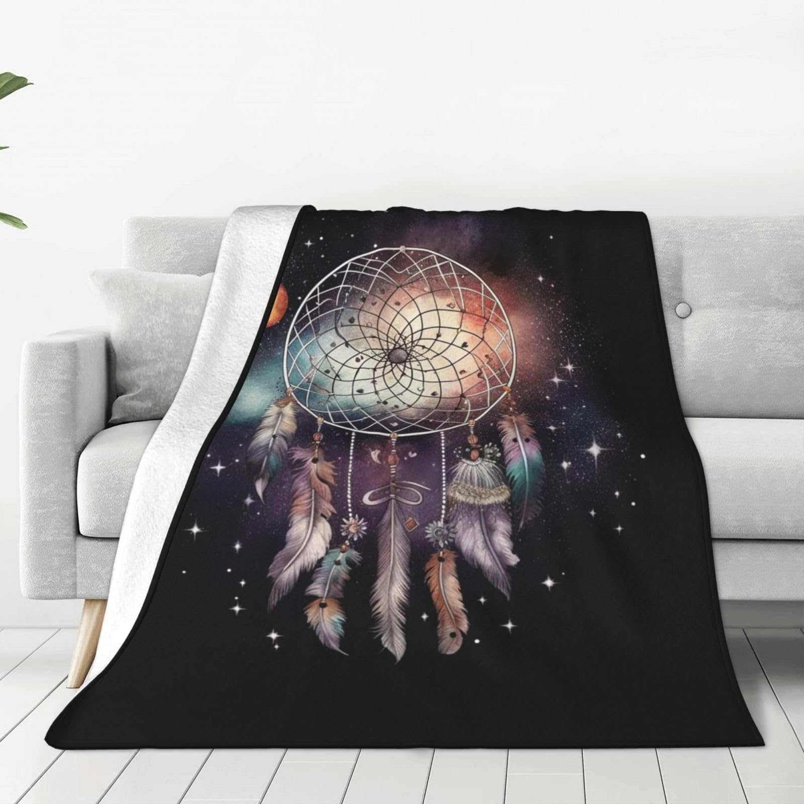 Dream Catcher and Stars Throw Blanket for Couch, Plush Fuzzy Soft Flannel Blankets and Throws for Sofa, 60"x50" Bed Blankets for Travel Camping Chair, All Season Warm Fleece Blanket