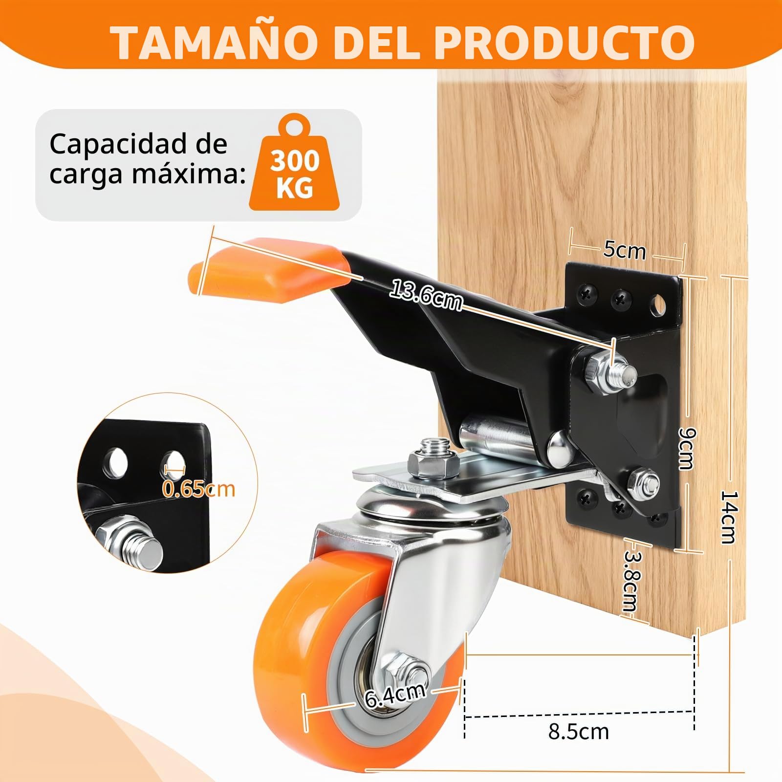 DBREAKS Set de 4 Roulettes para Muebles Pesados Capacidad de 300KG 63,5mm, 360 Grados Roulettes Pivotantes para Bancos de Trabajo, Poliuretano Ruedas, Ruedas para Mover Muebles, Taller, Carros