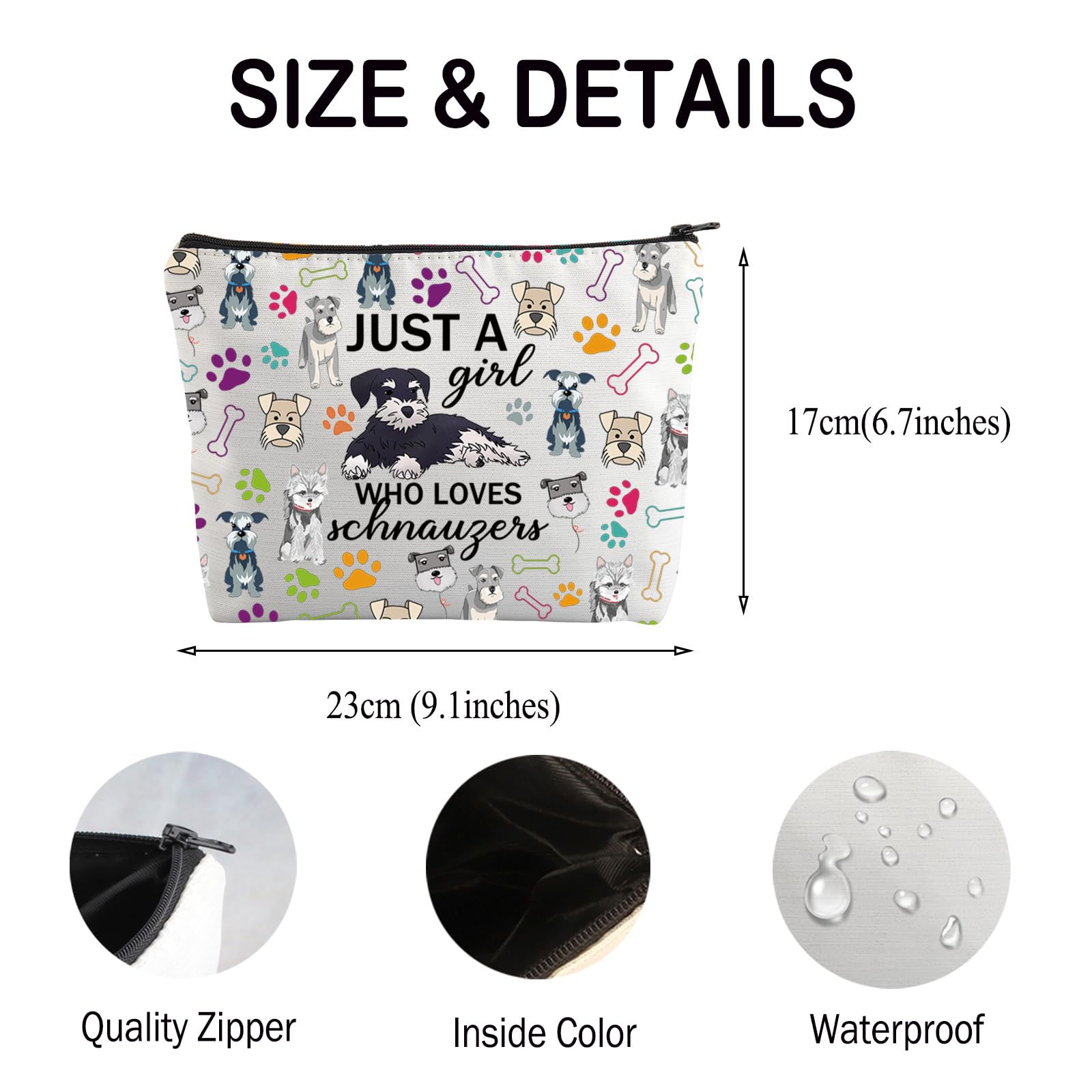 Just a Girl who Loves Schnauzers Gifts for Schnauzer Lover Makeup Bags for Women Schnauzer Cosmetic Travel Toiletry Bag (Schnauzer Bag) - Image 2