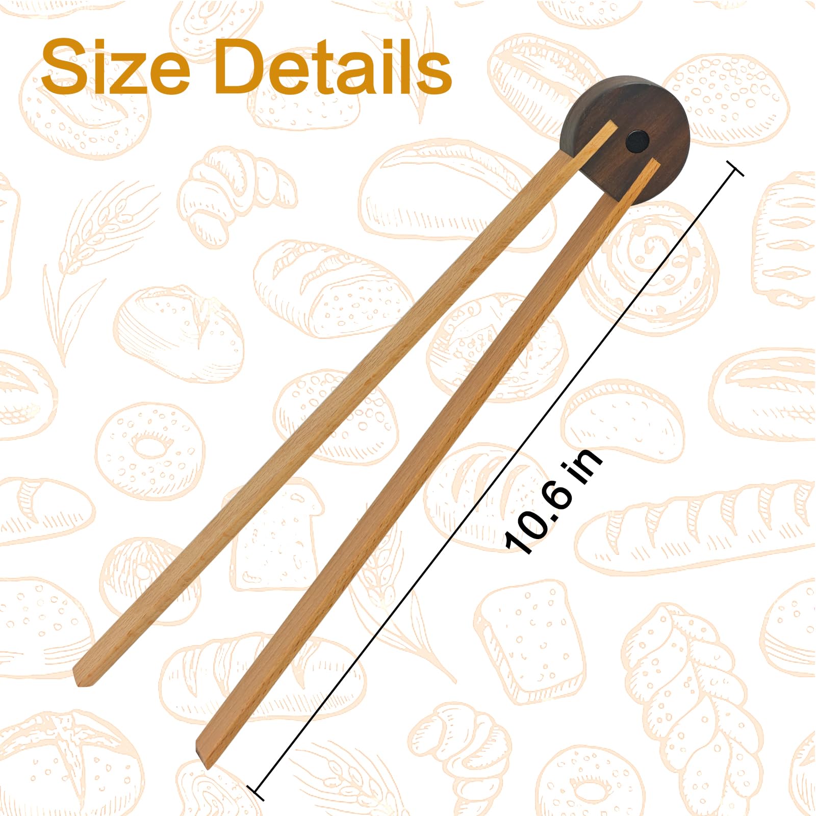 Mushroom-Shaped Wooden Tongs with Magnetic 2 Pack- 10.6