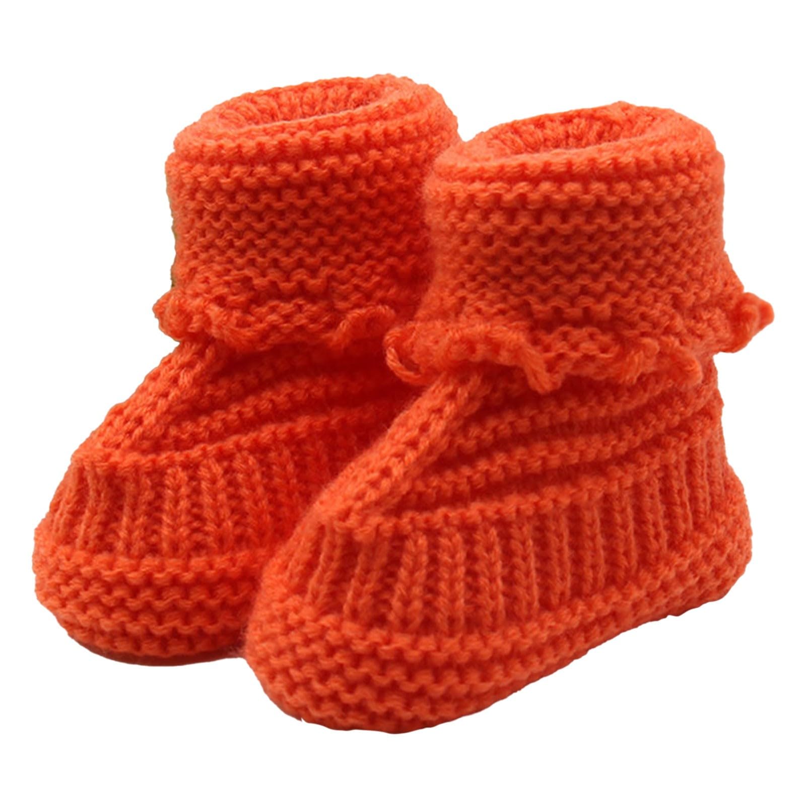 Baby Boy Girl Knit Booties Infant Anti Slip First Walking Shoes Soft Warm Cozy Sock Slippers Boots Newborn Winter Boots (Orange, 0-3 Months)