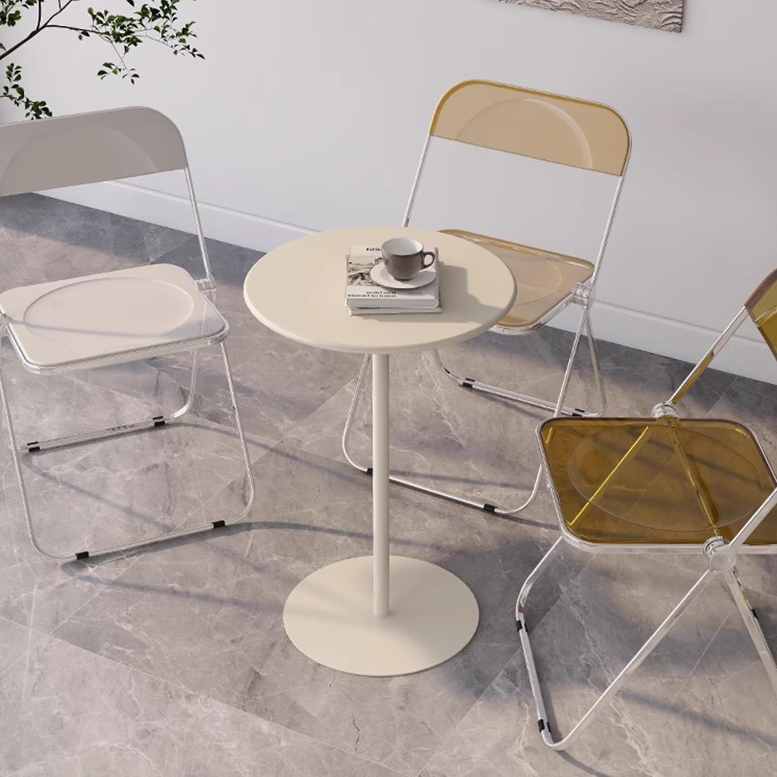 Mesa de bar redonda Mesa auxiliar beige Mesa de centro con base de metal, mesa alta de pub bistró Mesa de bar de cócteles para sala de estar, dormitorio, balcón, sofá mesa de té ( Size : 48x48x72cm )