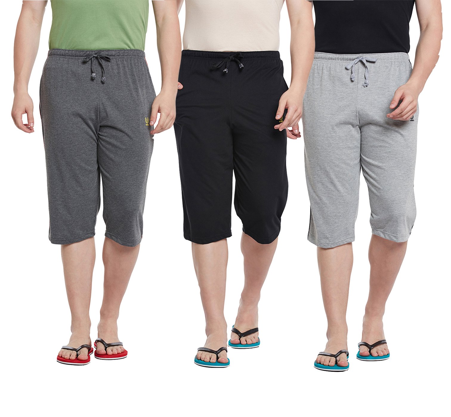 mack jonney Men Cotton Slim Fit Capris-3/4Ths(Pack of 3) (C1An_C1Bl_C1Ml_003-P)-picture-53