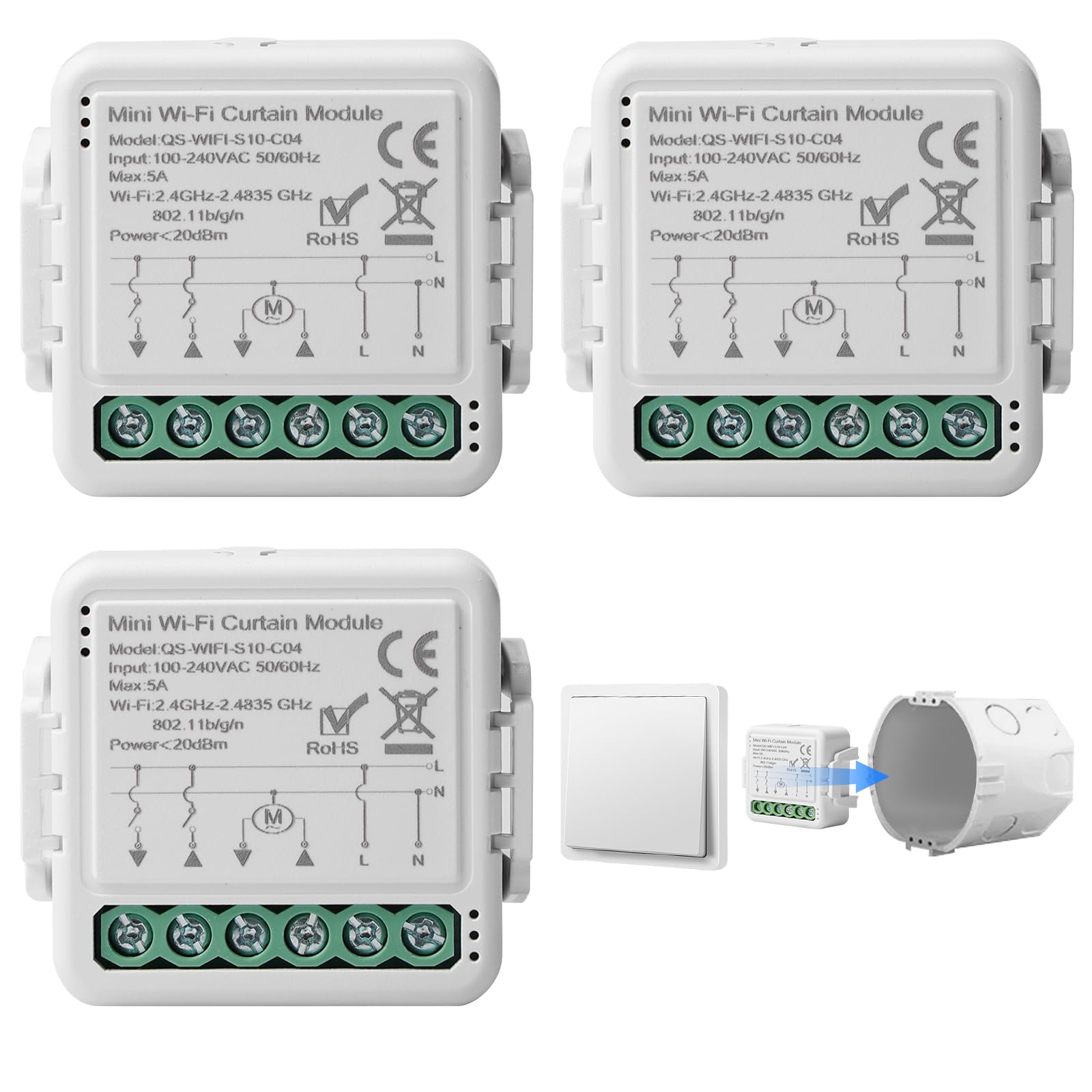 Tuya WiFi Smart Shutter Switch Module, 2.4GHz Smart Shutter Switch Module, Smart Blind Control, App Control, Timer for Motor