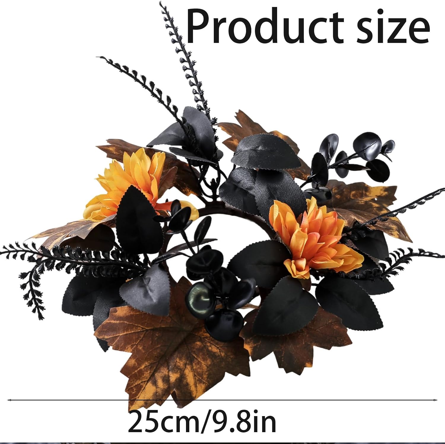 Halloween Black Candle Rings Wreath Artificial Eucalyptus Candle Wreath for Halloween Fall Home Table Centerpieces Thanksgiving Party Indoor Decorations