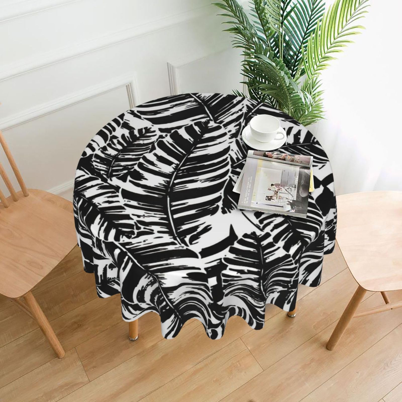 SDEGTHO Tropical Leaf Print Modern Retro Round Tablecloth 60in Polyester Fabric Cover for Party Dining Table Washable