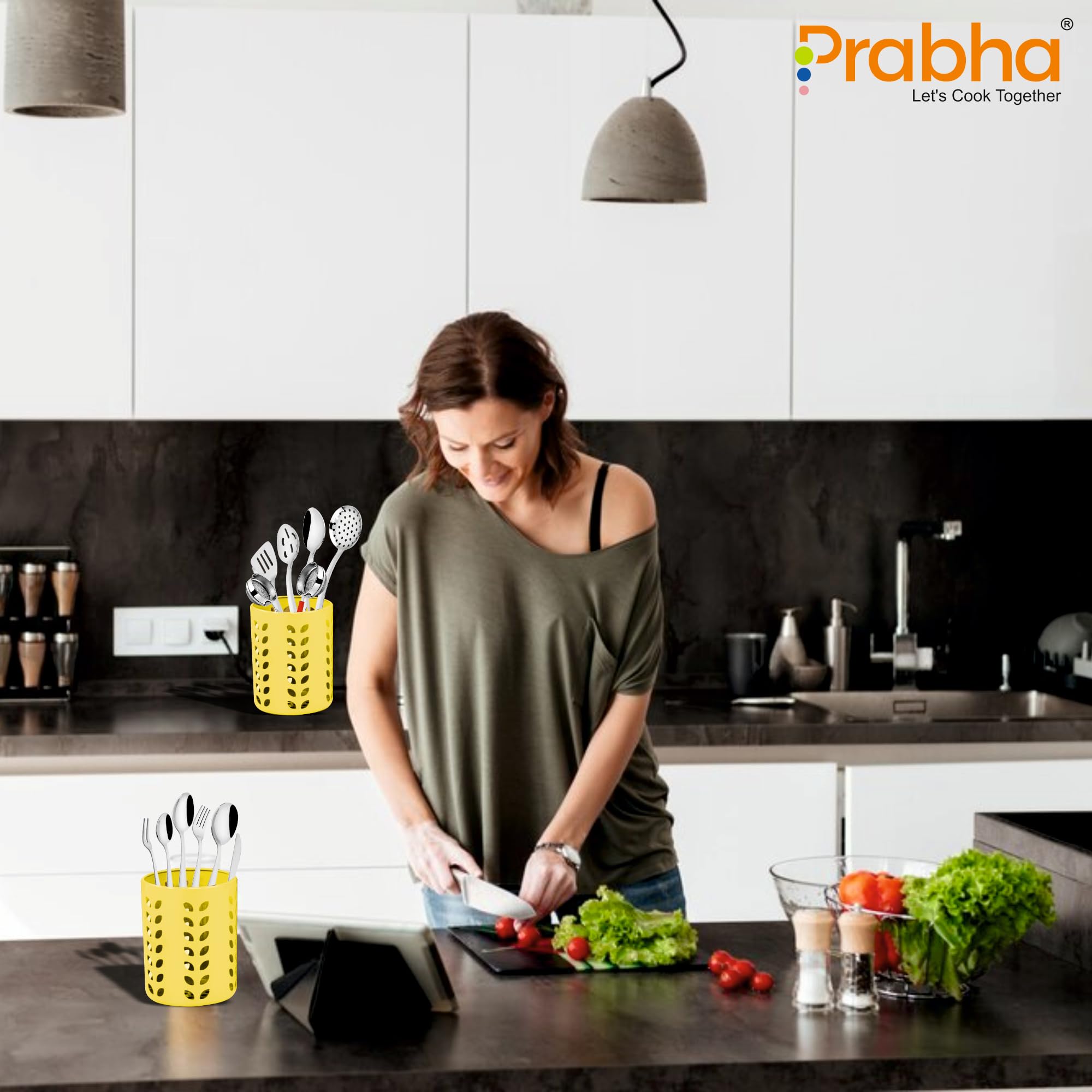 Prabha Stainless Steel Spoon Stand set of 4,(Yellow) Best for Home & Kitchen for Dining Table Fancy | cutlery holder for kitchen | cutlery holder for Dining Table | Pen Stand | Spoon Holder - Image 6 thumbnail