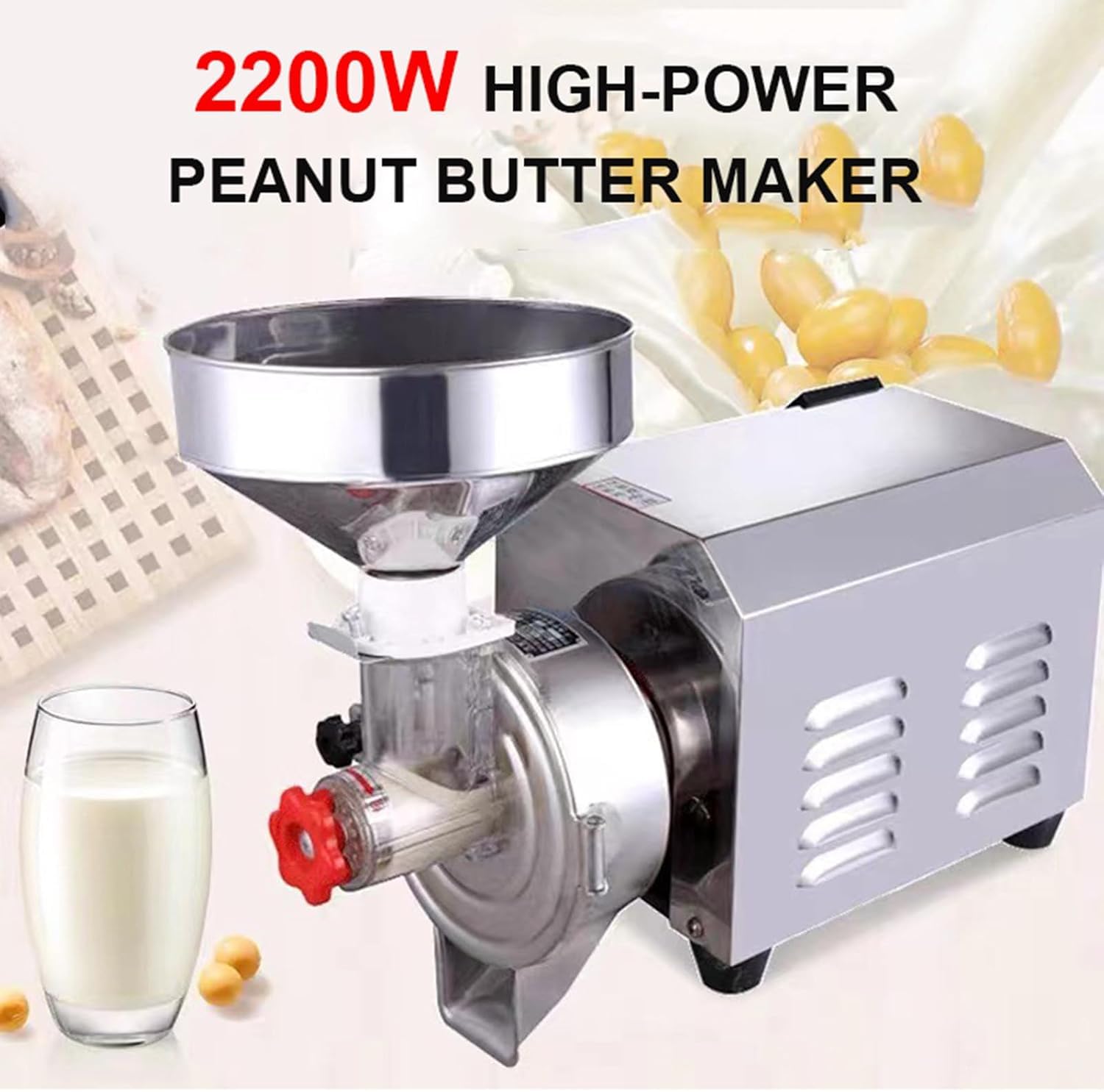 Macchina per Burro di Arachidi, 2200w 2800 Giri/min Macinatore Elettrico Commerciale per Cereali in Acciaio Inossidabile Macchina per La Macinazione del Burro di Sesamo, per Vari Tipi di No