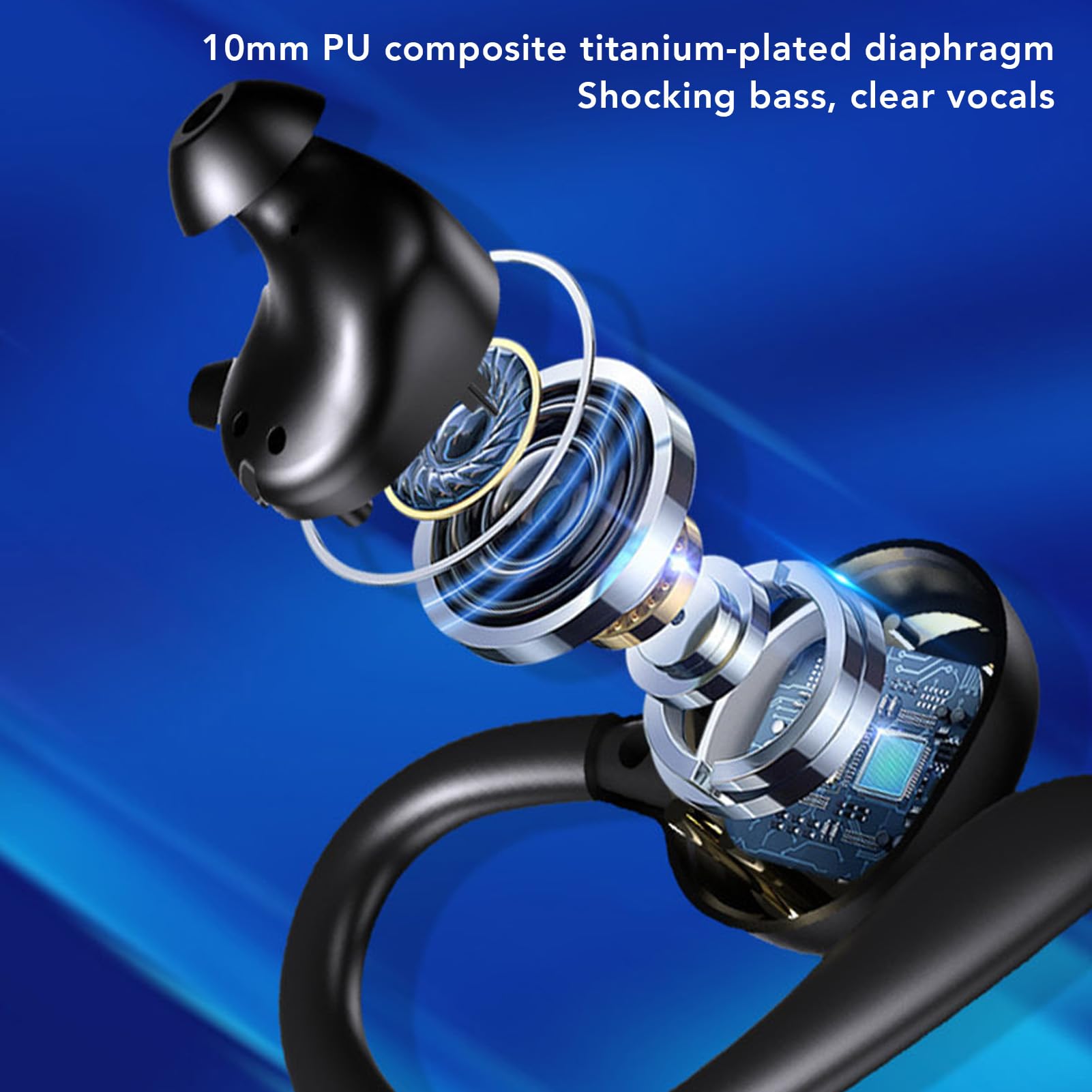 ASHATA BR Headphones Kabellose Ohrhörer, Sport Ohrhörer mit Ohrbügel, Ergonomische, Komfortable, wasserdichte IPX7 Ohrbügel Ohrhörer mit Mikrofon für Sport