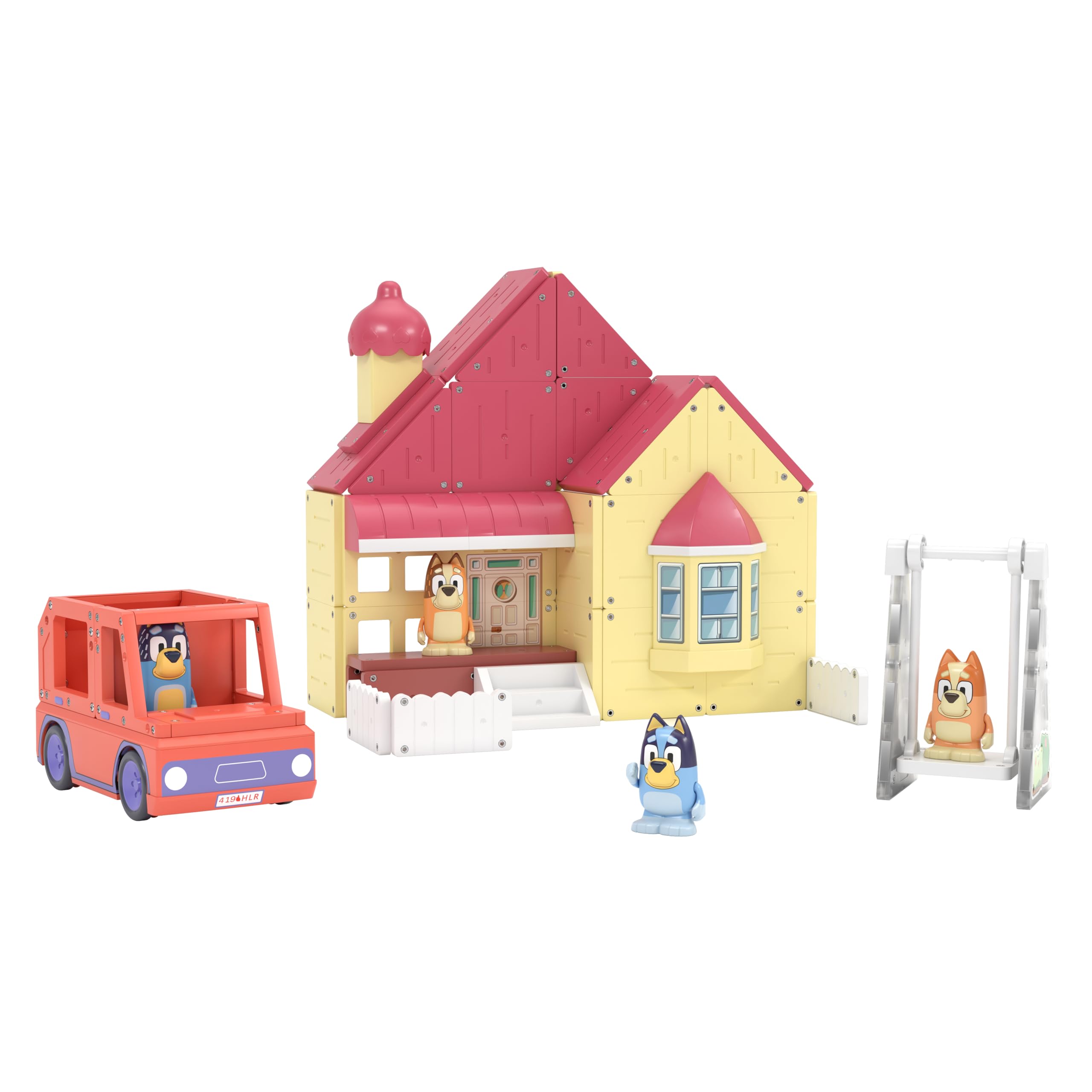 Tile Town Bluey Heeler Family Home Magnetic Tile Set, 52 Pieces | Includes Bluey & Bingo figures, action tiles, 1 vehicle; STEM building toy for kids ages 3+