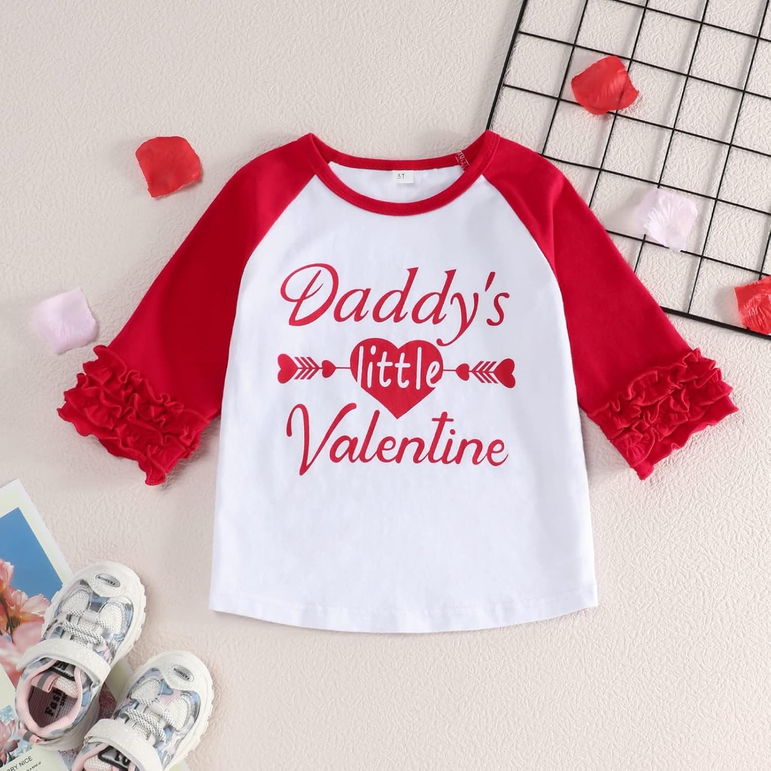 Valentines Tees Baby Boys Girls T-Shirt Heart Breaker Print 3/4 Long Sleeve Valentines Toddler Tops