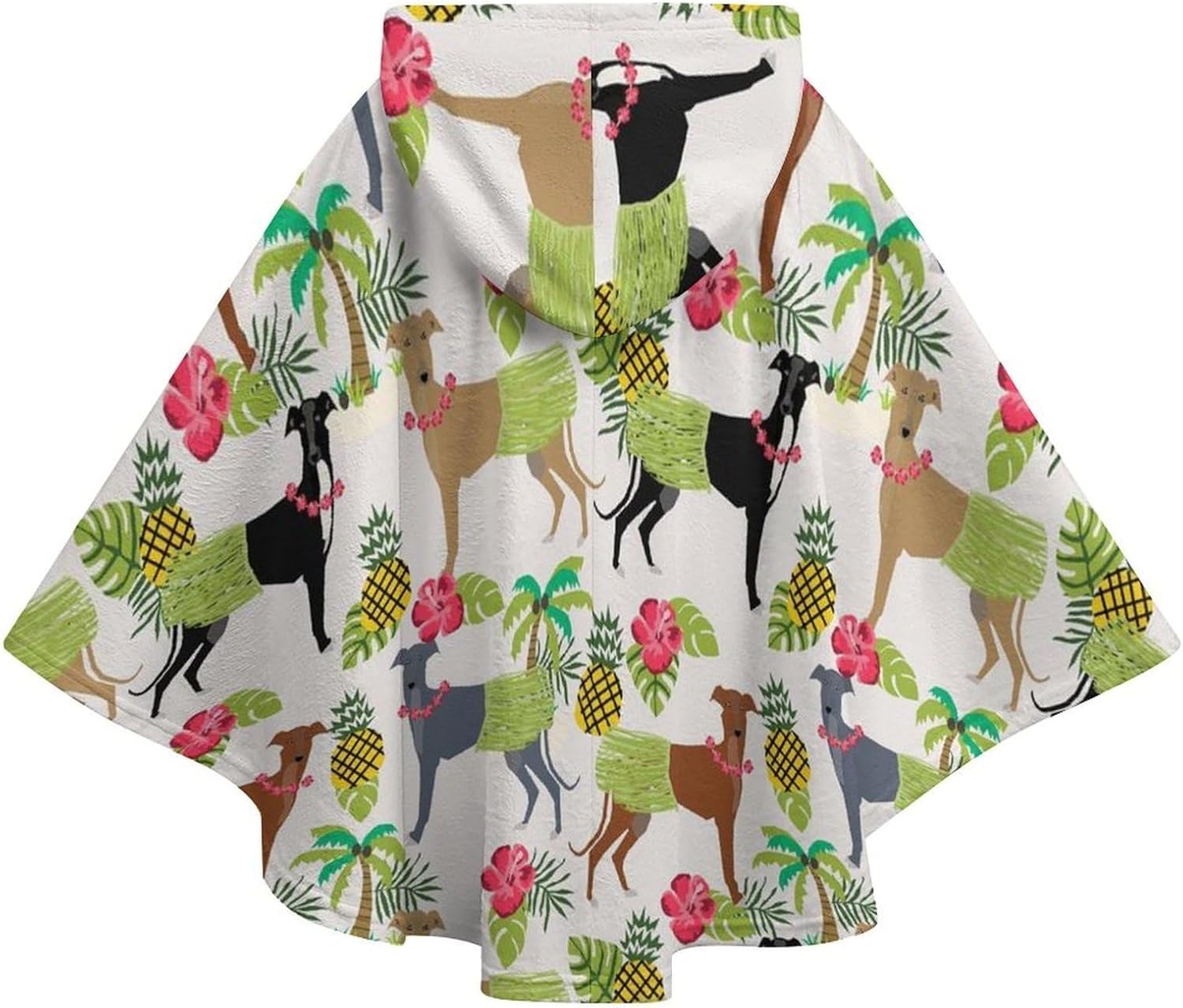 Tropical Palm Tree Hula Dancer Dog Greyhound Pattern Wearable Blanket with Hooded Flannel Blankets Cape with Pocket
