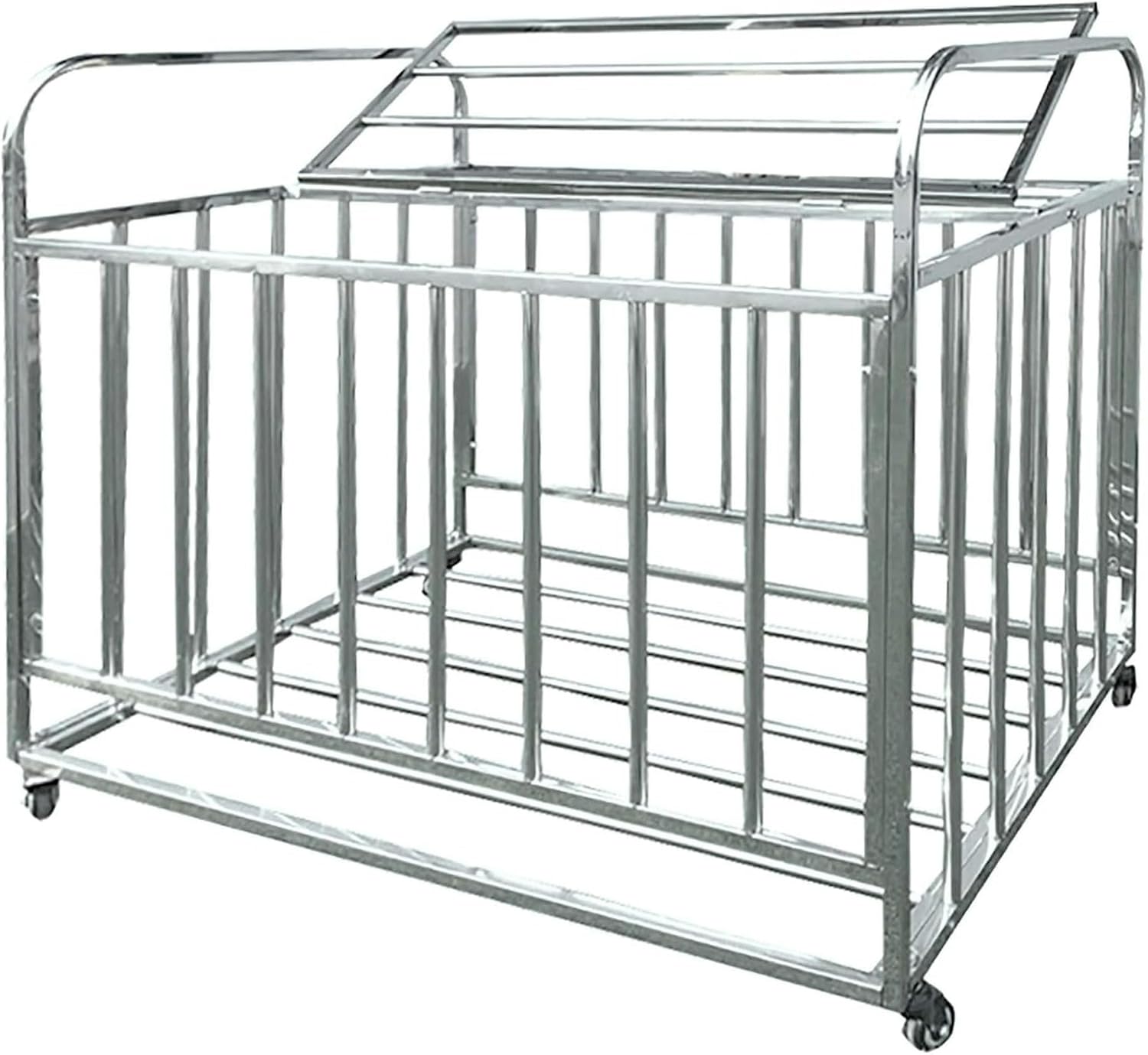 Lockable Wheels Rolling Sports Ball Storage Cart, with Cover & Handle, Large Capacity Steel Football Cage Box, Basketball Equipment Cart~/