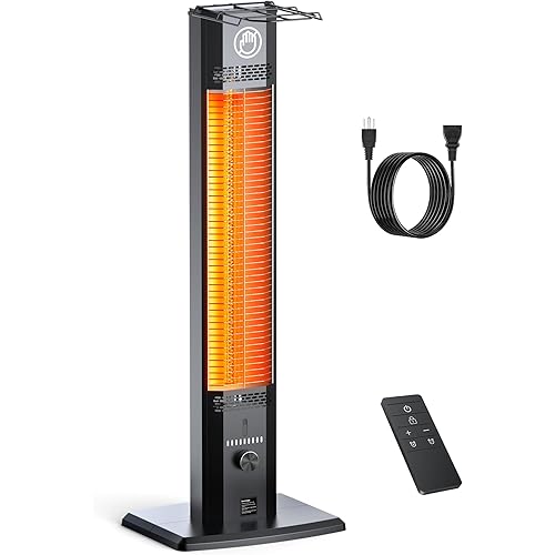 42 INCH Patio Heater, 1500W Outdoor Heater, 9 Heat Levels & 9 Hour Timer, Tip-Over for Outdoor Indoor Use with Power Extension Cord, Large