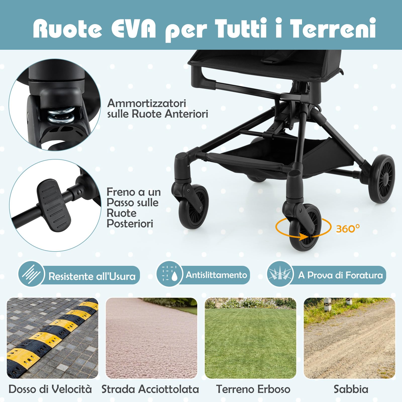 COSTWAY Passeggino Leggero per Bambini, Passeggino Compatto con Tettuccio Regolabile, Cestino di Stoccaggio e Ruote, Passeggino Pieghevole per Bambini 6+ Mesi