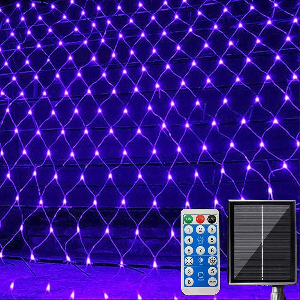 HULA Solar Net String Lights, 3mx2m 200LED Solar Outdoor String Lights Backyard Patio Net Light Balcony Fence Mesh Fairy Light String Waterproof (Purple)