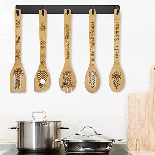 Miniatura 5 de 5 cucharas de cocina de madera de piña, regalos de piña, decoración de cocina de piña, cucharas de bambú quemado talladas de piña, regalos de piña