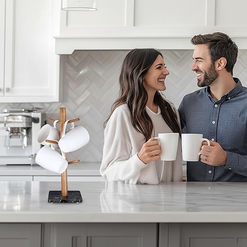 Miniatura 4 de Buruis Soporte para tazas de madera, base de mármol, soporte para tazas, soporte para tazas, taza de café de cocina, soporte para encimera, soporte