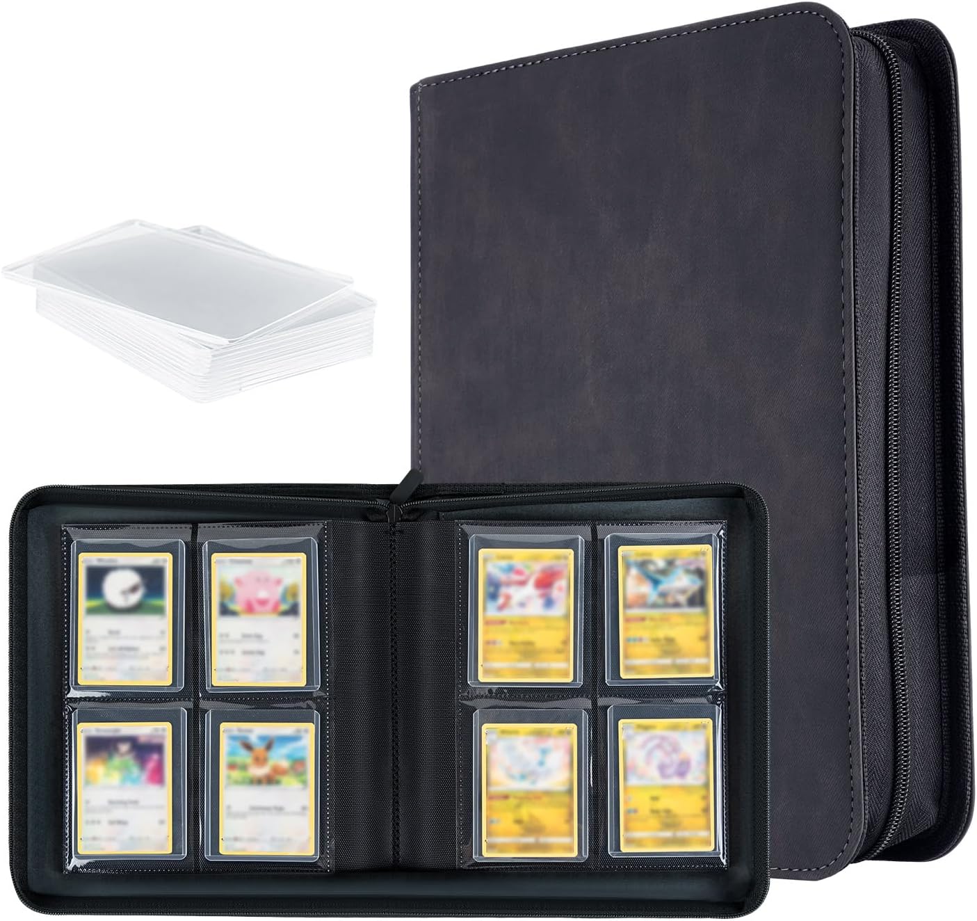 Toploader Album na karty kolekcjonerskie 112 Top loader z 4 przegródkami, 10 sztuk 35PT Toploader, segregator do TCG, MTG, albumy kolekcjonerskie, czarny