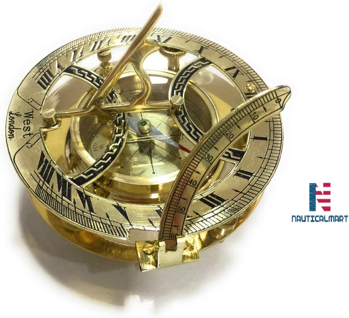NauticalMart Brass Sundial Compass 5" Instrument for Navigation - Case Pack f 16