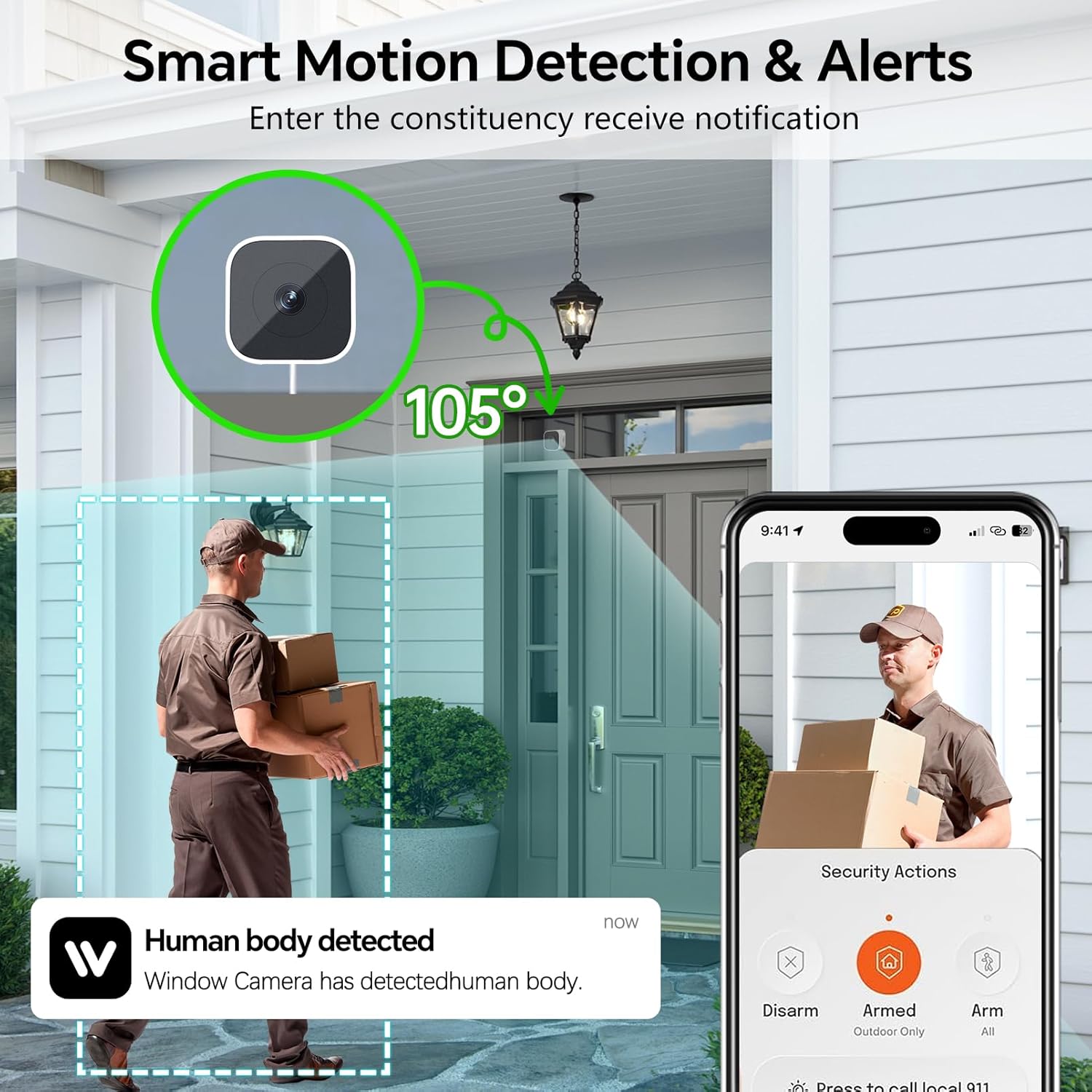 2K Window Camera for Home Security - 2.4Ghz WiFi Indoor Security Camera with Outdoor Monitoring, 3MP Color Night Vision, Human Detection, 24/7 Recording, Easy & Quick Install (White)