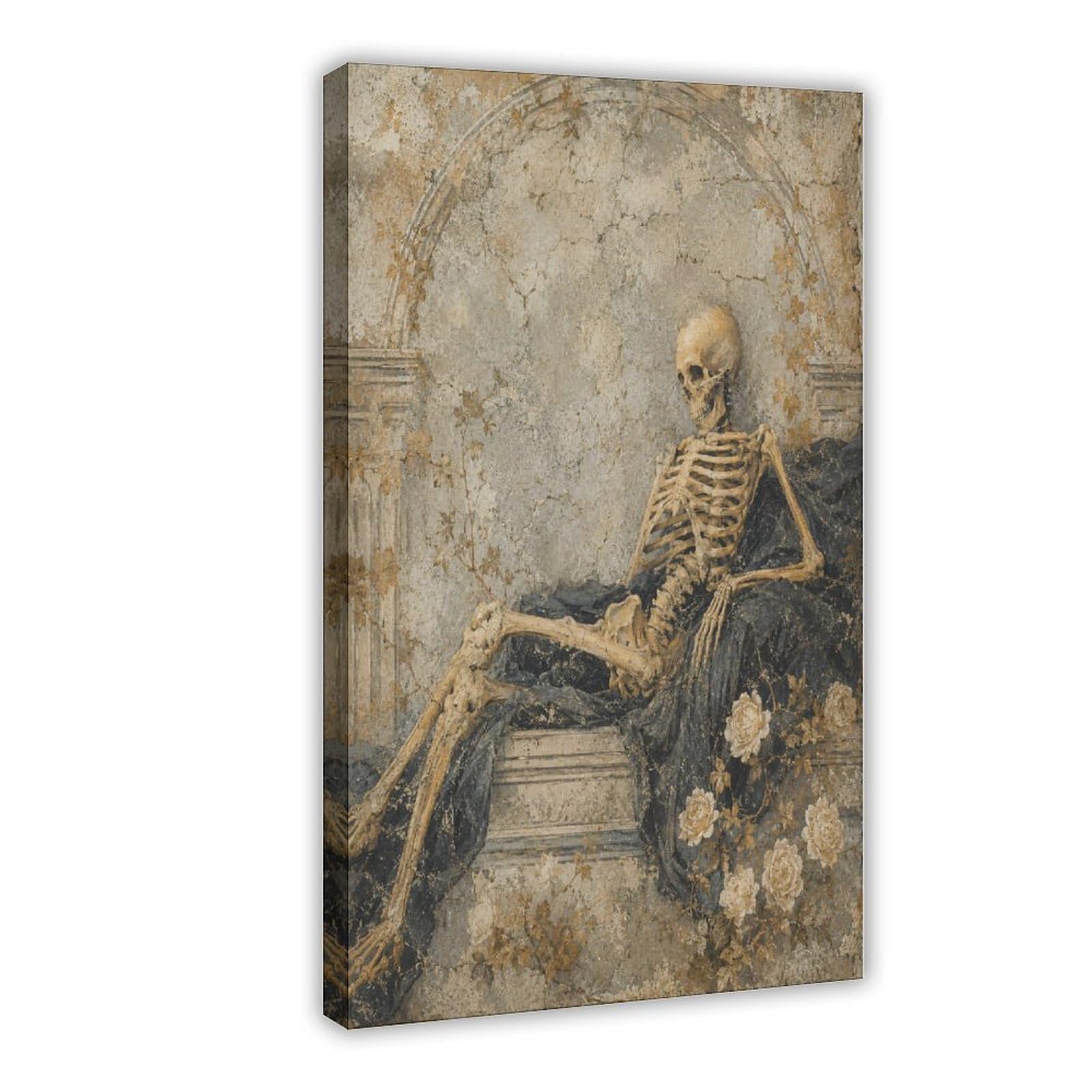 W7c8u2x3 Frame-Style-8 Skeleton Reclining Canvas Wall Art, Occult Sketch Bedroom Wall Art