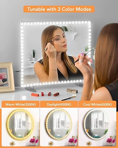 Miniatura 5 de Daymeet Luces LED de tocador para espejo, kit de luces LED de espejo de tocador de 13 pies, color regulable y fuente de alimentación, brillo