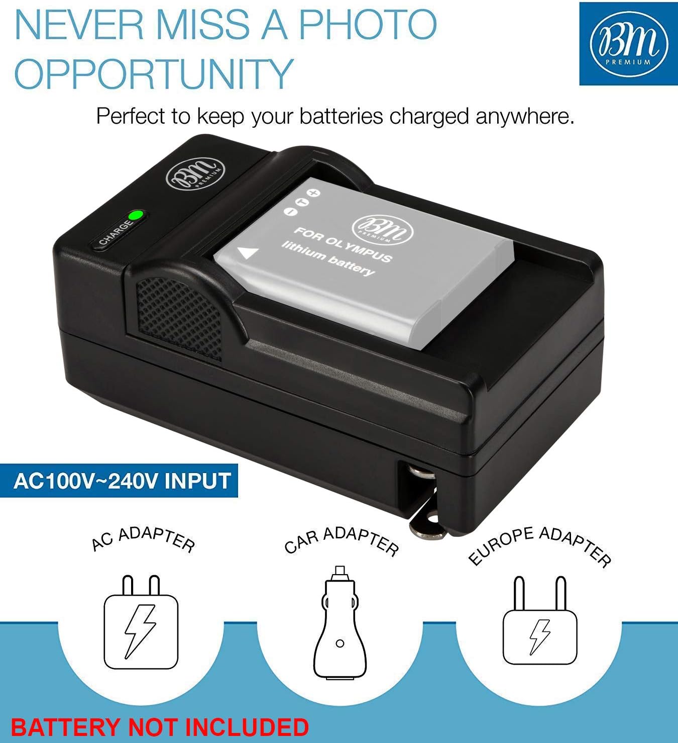 BM Premium LI-42B Battery Charger for Olympus Stylus 1040, 1050W, 1060, 1070, 1200, 7000, 7010, 7020, 7030, 7040, Tough 3000, TG-310, TG-320, VR310, VR320, VR330 Digital Camera