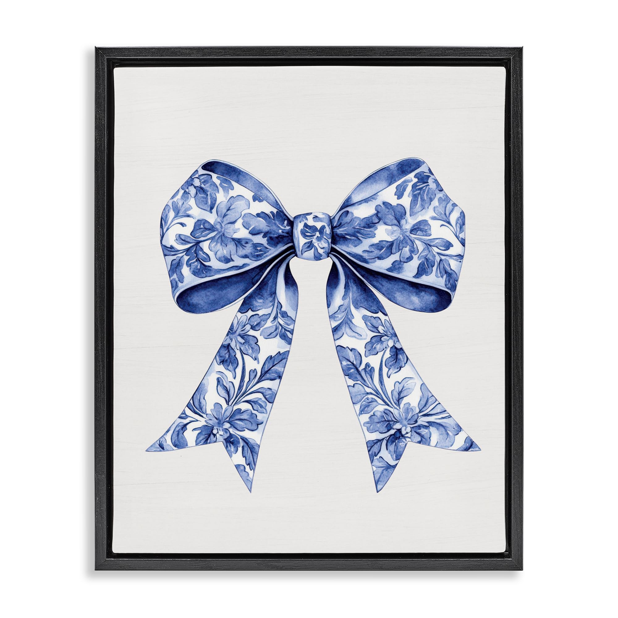 'Vintage Toile Flower Ribbon'| Floating Frame Canvas Art