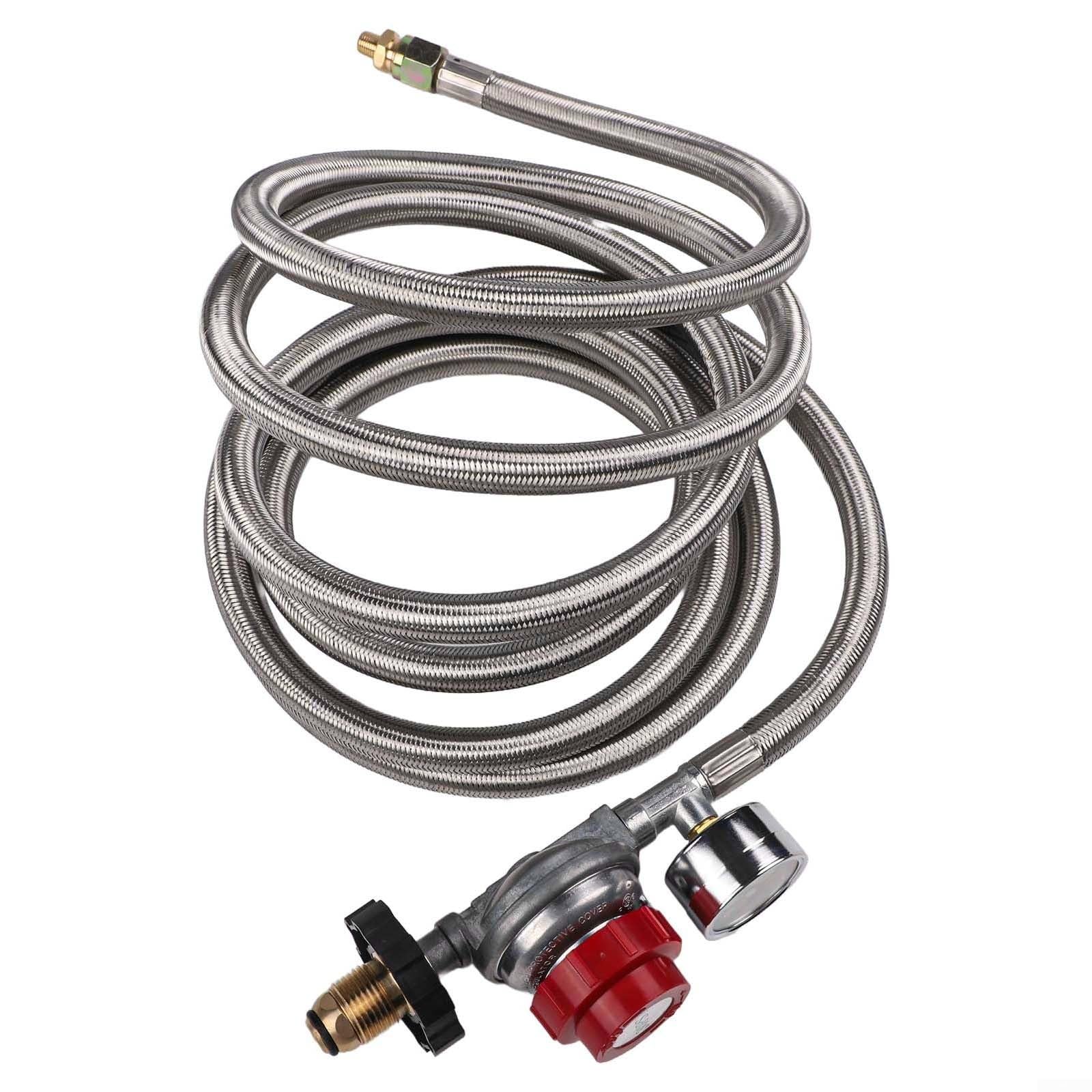 Regulador de propano de alta presión, con calibre 0-30 PSI, para, para tanque QCC1, manguera de acero inoxidable, para cocinar al aire libre, horno freidora de pavo, 5 pies (12 pies)
