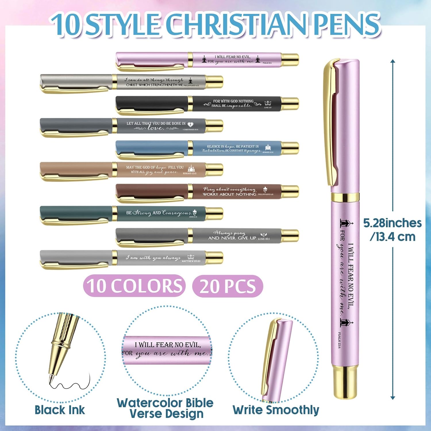 20 Sets Valentines Christian Church Gifts Bulk Bible Verse Pens Keychains and Bookmarks Religious Gift for Employee Coworker Nurse Women Men Teacher Sunday School Supplies(Vibrant,Watercolor) - Image 2