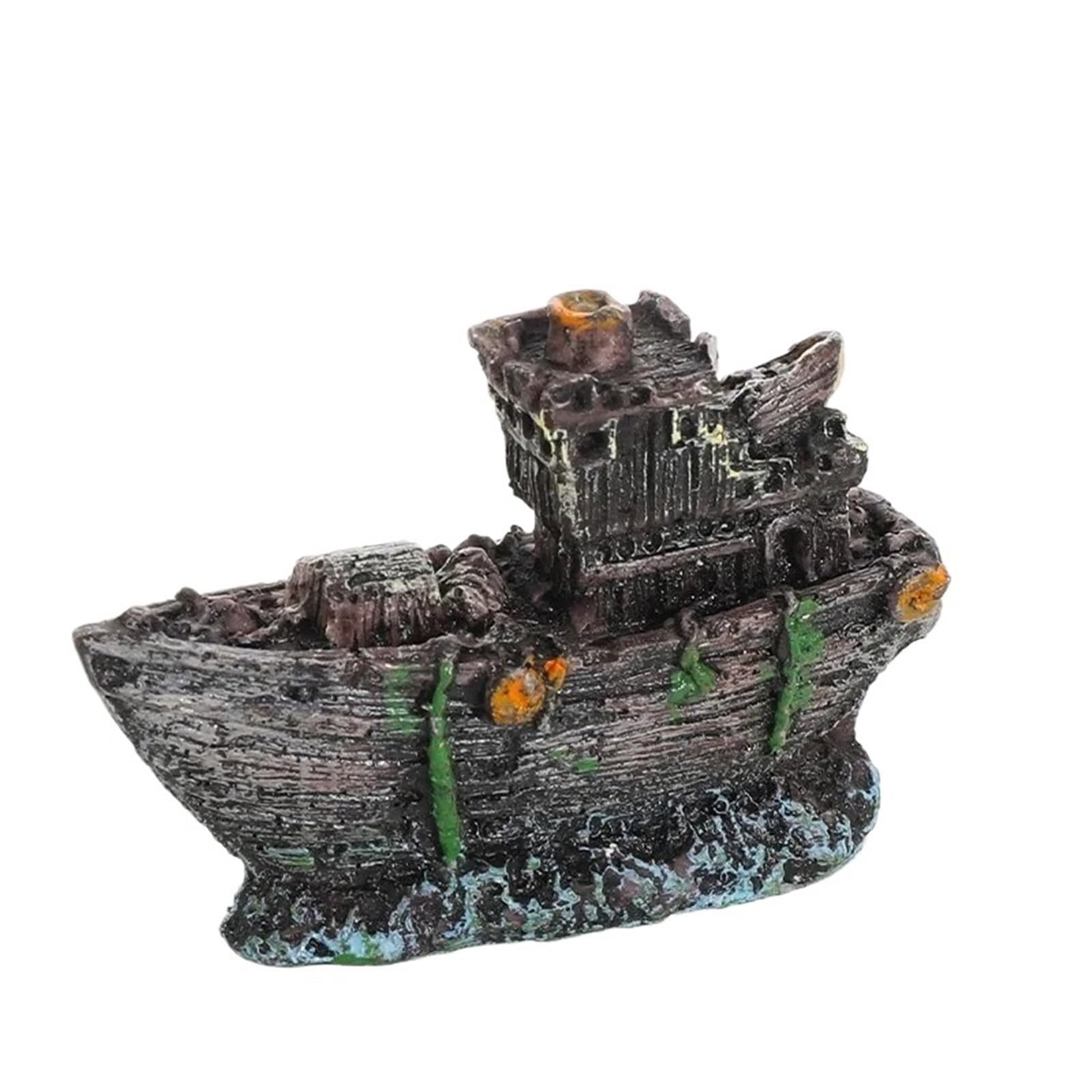 AYWTIUN aquarium ornaments 1Pc Retro Aquarium Fish Tank Landscape Wreck Ship Decoration Hollow Cave Resin Boat Statues Ornament Accessories for Hiding