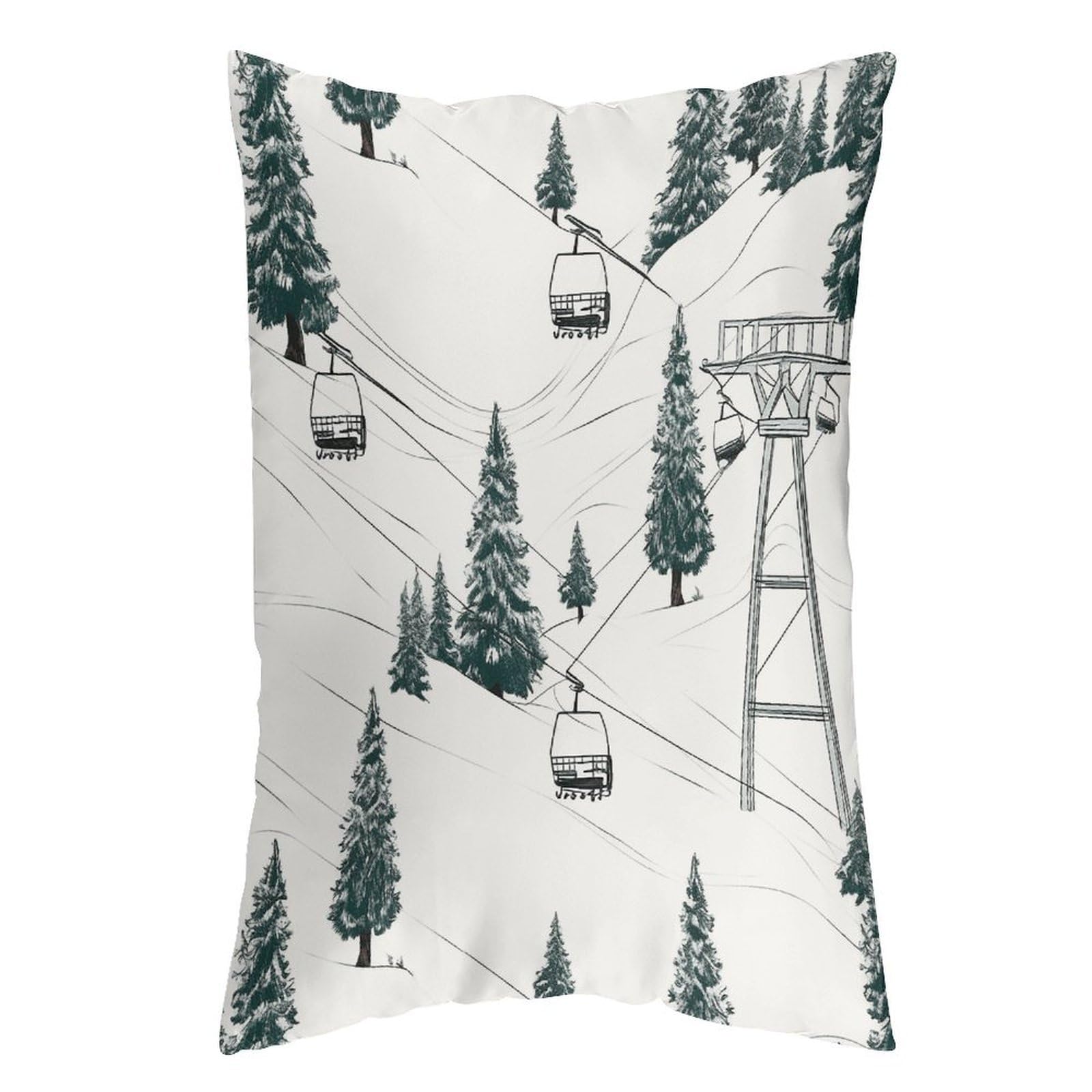LDGSUPH Ski Lift with Fir Tree Pillow Cases Soft Pillowcase with Invisible Zipper Wrinkle Resistant Pillow Covers Breathable Removable Pillow Protector for Bed Sofa Car 16 "x24