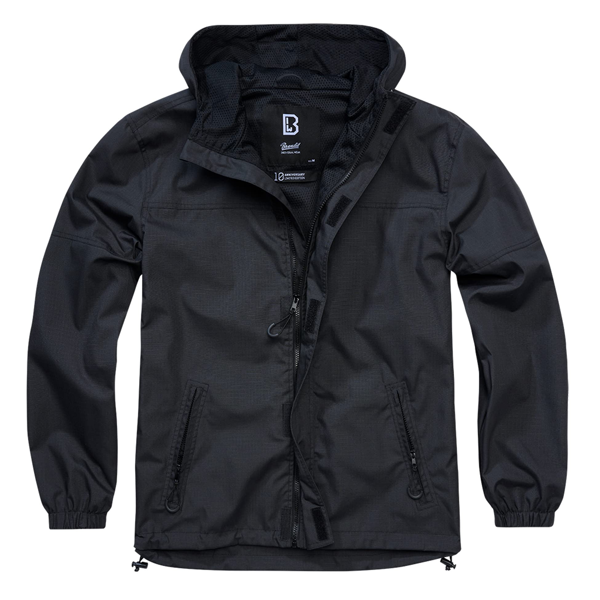 Brandit Summer Windbreaker Frontzip, RIPSTOP, Black, M