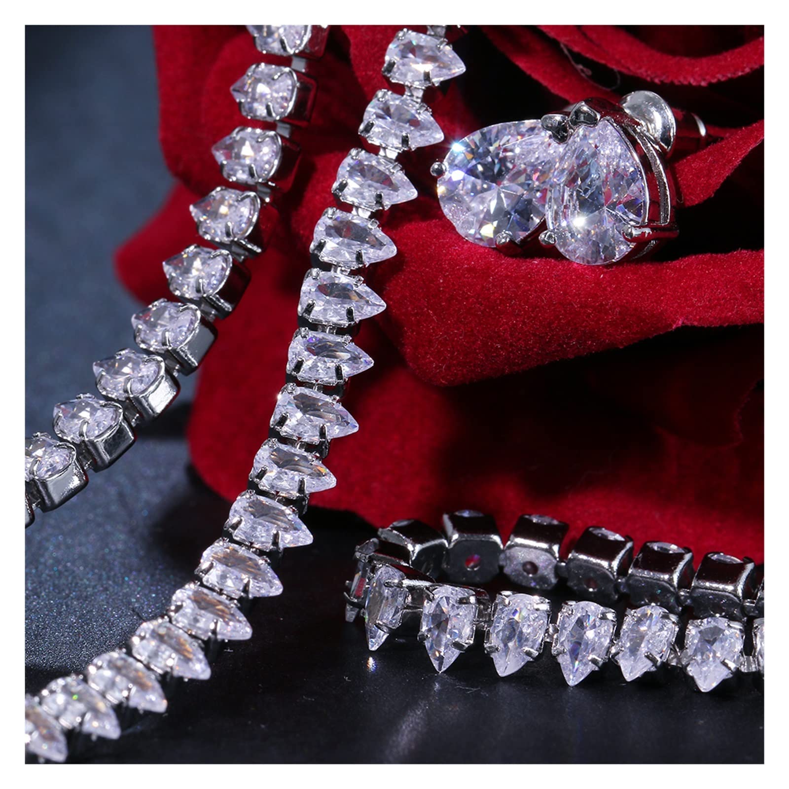 45cm circonitas Preciosas Zirconia cúbica Color Oro Blanco Boda Nupcial Collar Pendientes Conjunto de Joyas de Fiesta for Novias