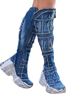Jeans Boots Shoes/Handmade Women Boots/Women's Sneakers Boots, Heeled Sexy Boots, Platform High Boot Shoes/Jeans Shoes/Birthday Gift (10, Blue)