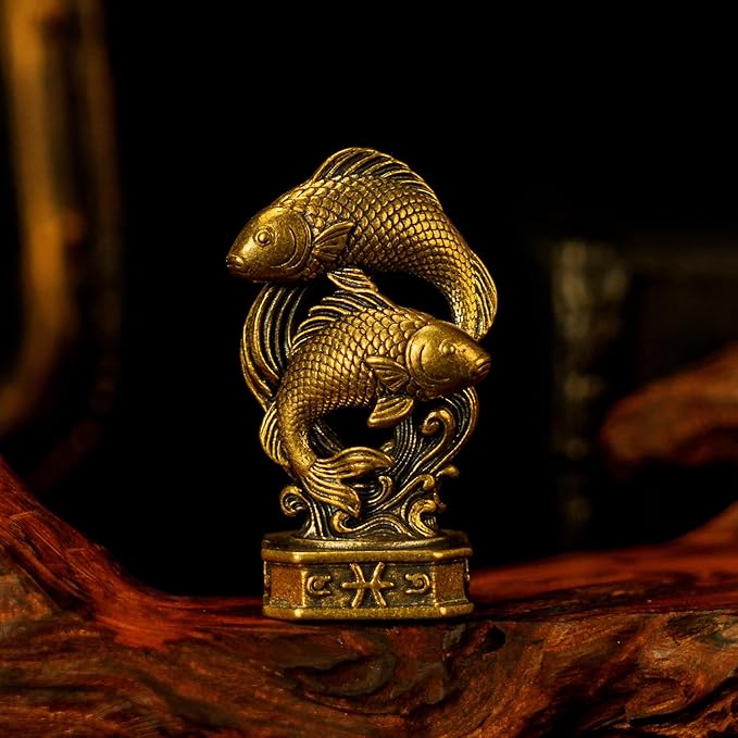 Pisces – Pisces Fish Zodiac Brass Sculpture Set – Handmade Solid Retro Collectible, Beautiful Astrology Decor for Home, Desk & Office