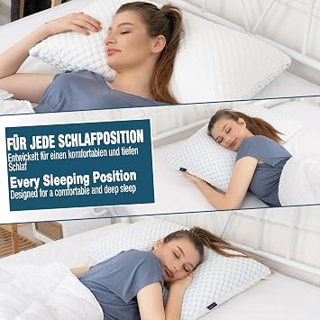 Alkamto Adjustable Gel Pillow–73x48cm Cooling Memory Foam Pillow with Double-Sided Ice Silk & Viscose Cover–Ergonomic Neck Support –Ideal for Back, Side & Stomach Sleepers–Queen Size for Restful Sleep