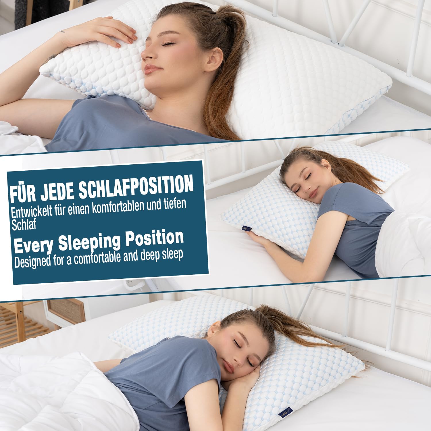 Alkamto Verstellbares Gelkissen – 73x48cm Kühlendes Memory Foam Kopfkissen mit Doppelseitigem Ice Silk & Viskose Bezug – Ideal für Rücken-, Bauch- und Seitenschläfer – Queen Size für erholsamen Schlaf