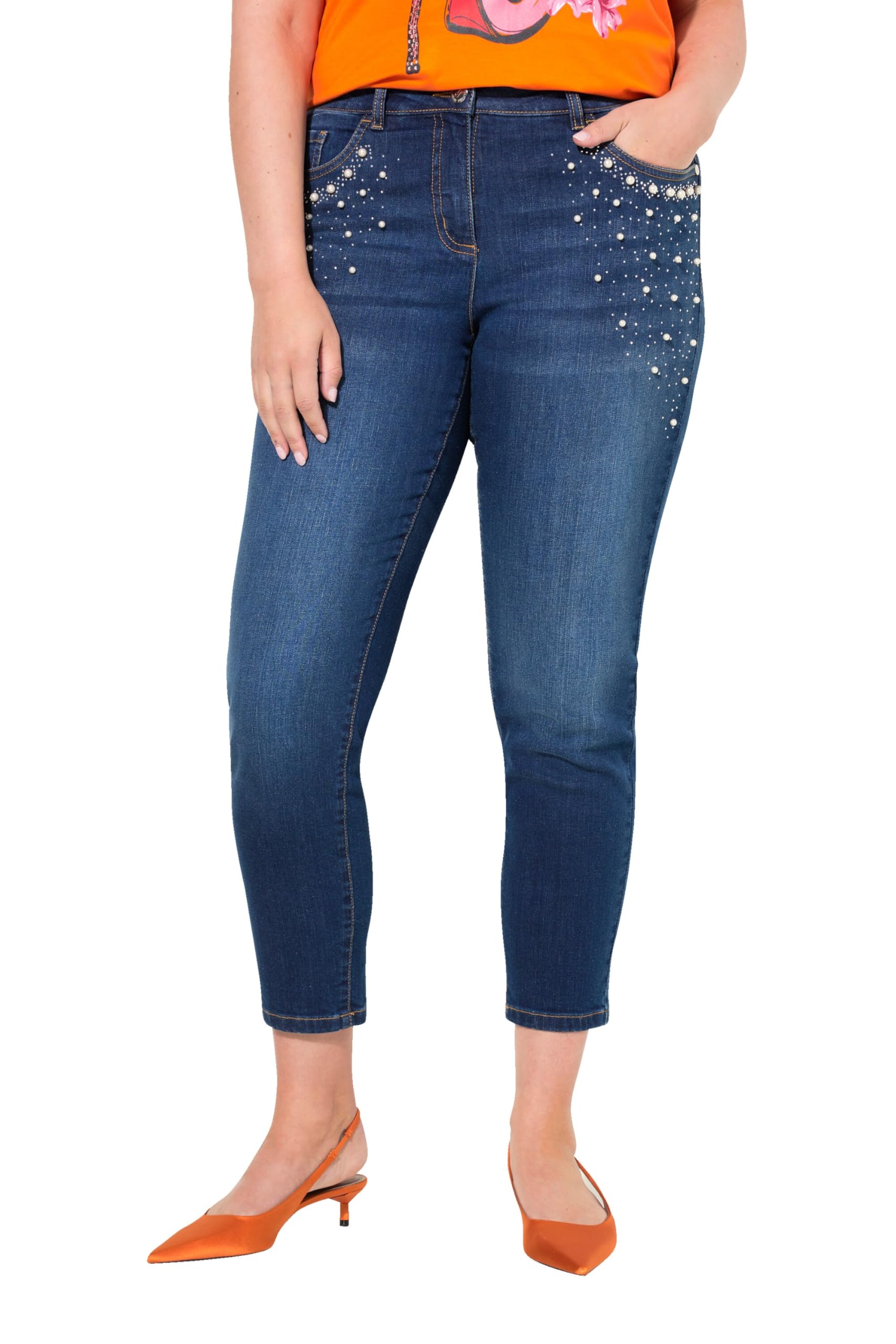 MIAMODA Damen große Größen Übergrößen Plus Size Jeans, Skinny Fit, Zierperlen an den Taschen, 5-Pocket 833860