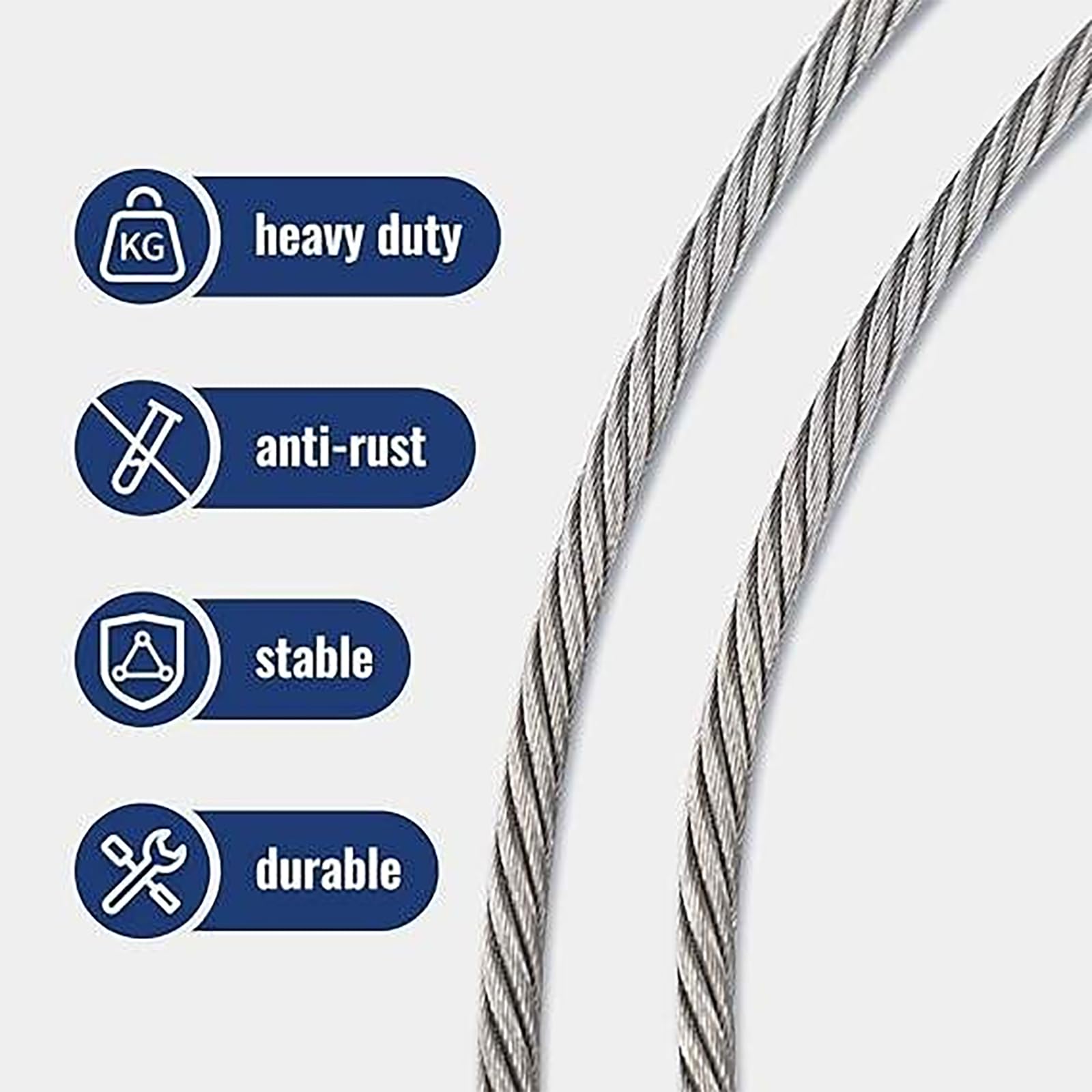 Cable de Acero, 5mm Cable de Acero Inoxidable, 7x19 Núcleo Trenzado, Juego de Cable Metálico para jardín, Tendedero, Guirnaldas luminosas, Cordón para Cortinas y para Colgar Cuadros (30M)