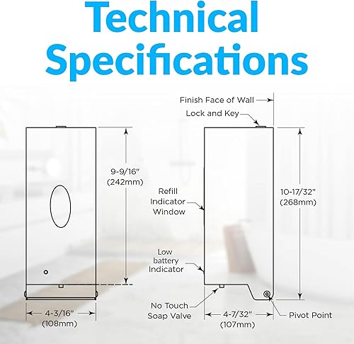 Miniatura 6 de Bobrick B-2012 Dispensador automático de jabón líquido montado en la pared, acero inoxidable, capacidad de 30 onzas líquidas